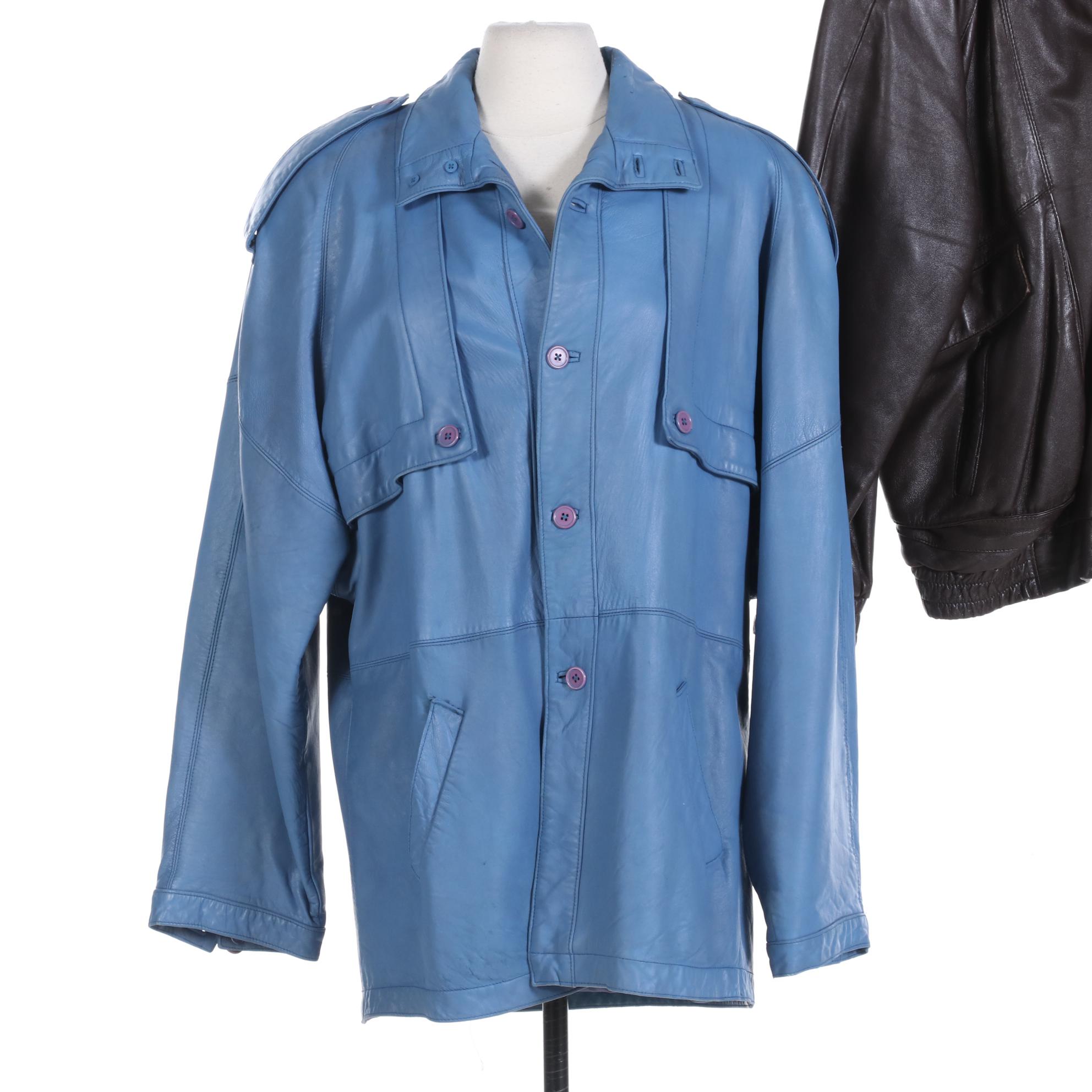 Two Philippe Monet Blue Leather Jackets in Blue and Brown