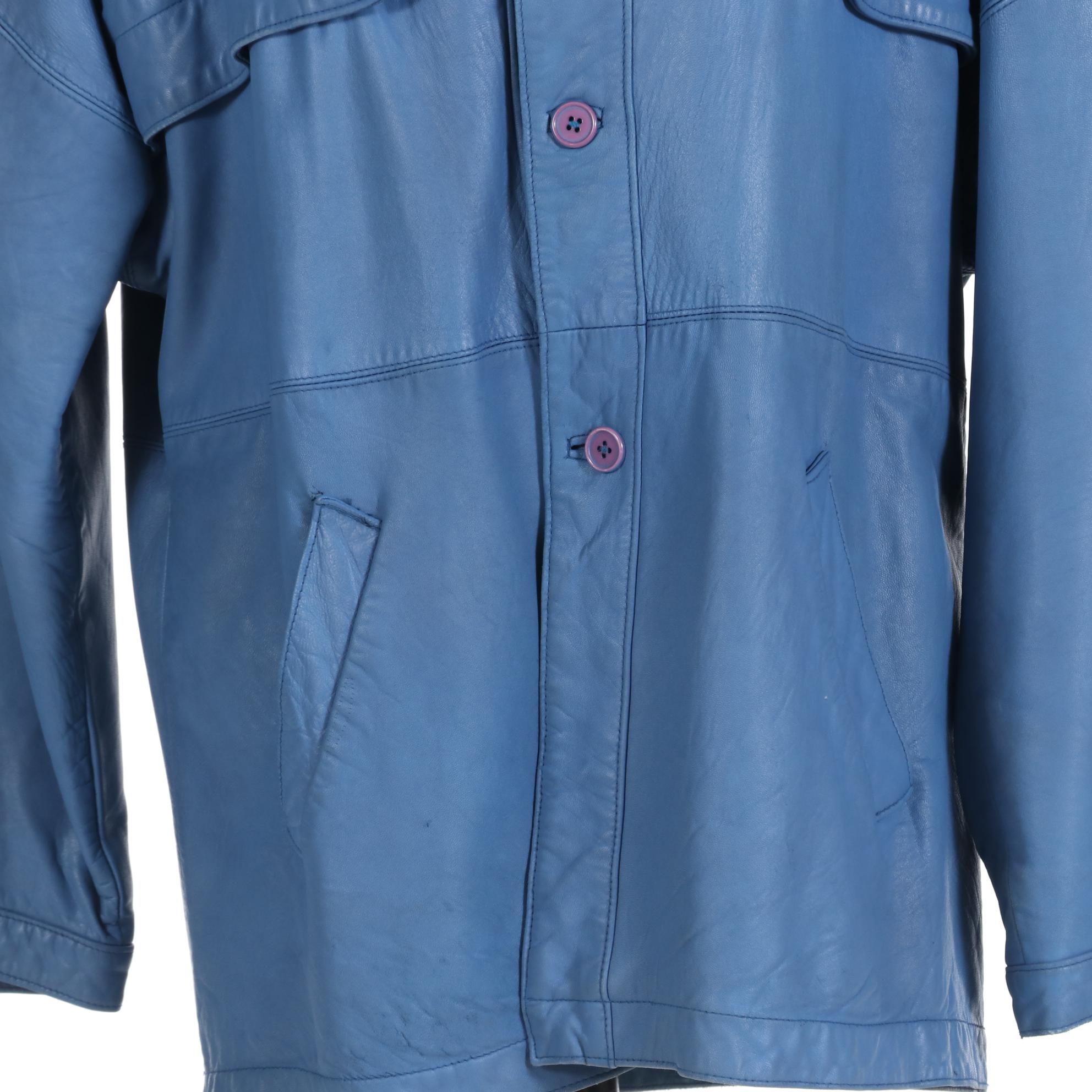 Two Philippe Monet Blue Leather Jackets in Blue and Brown