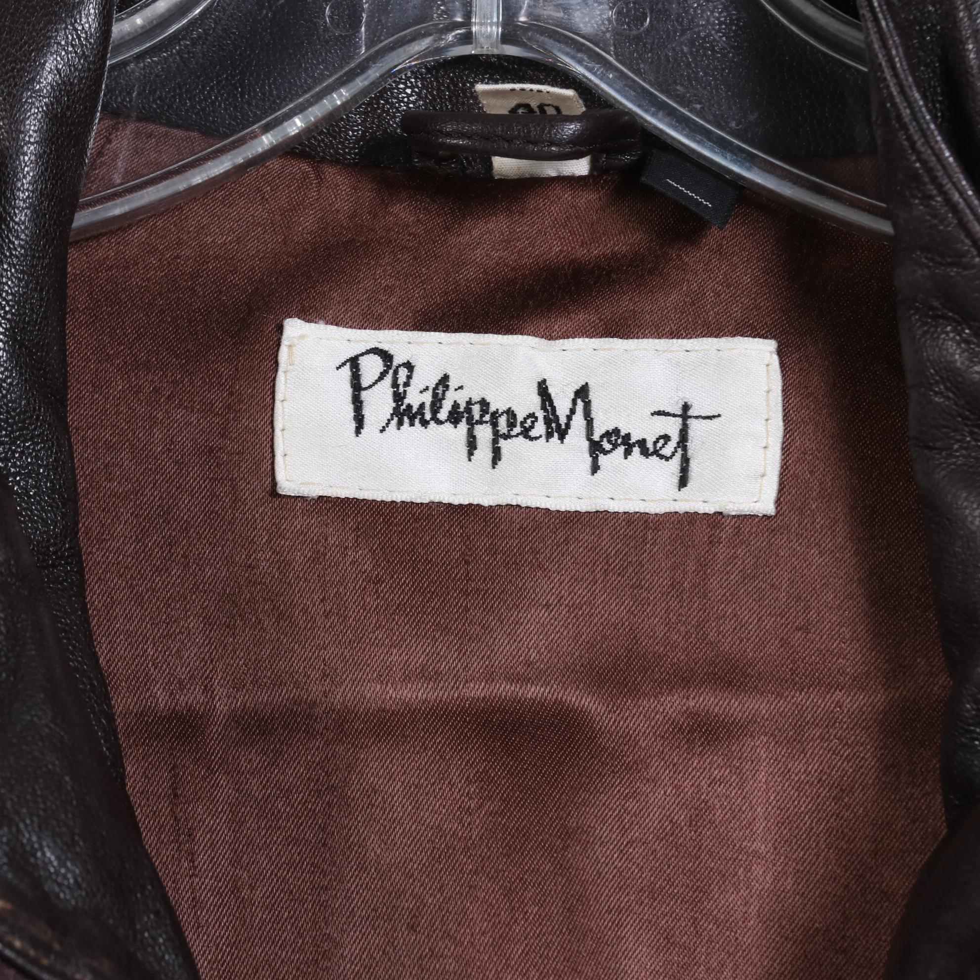 Two Philippe Monet Blue Leather Jackets in Blue and Brown