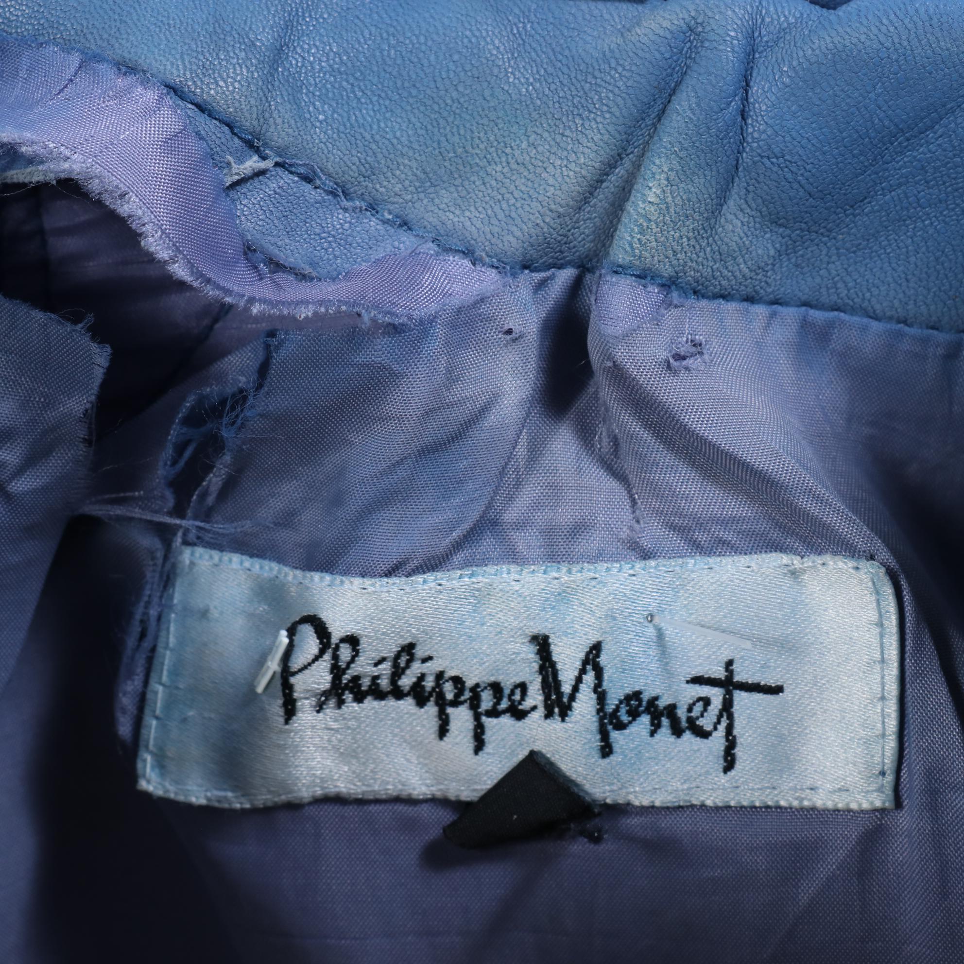 Two Philippe Monet Blue Leather Jackets in Blue and Brown