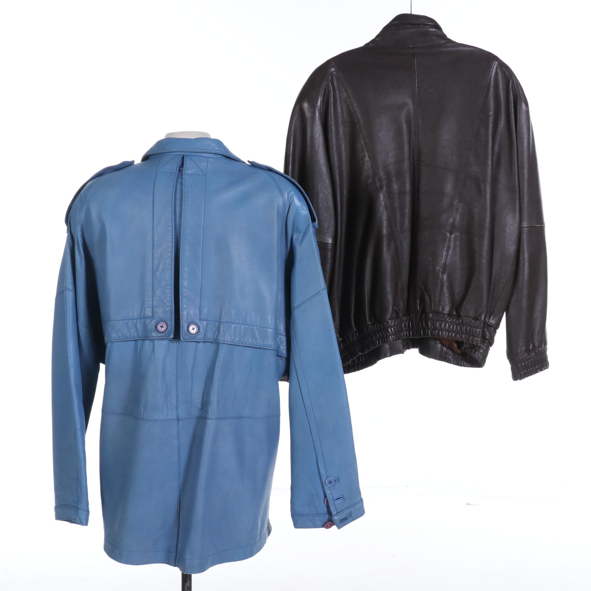 Two Philippe Monet Blue Leather Jackets in Blue and Brown