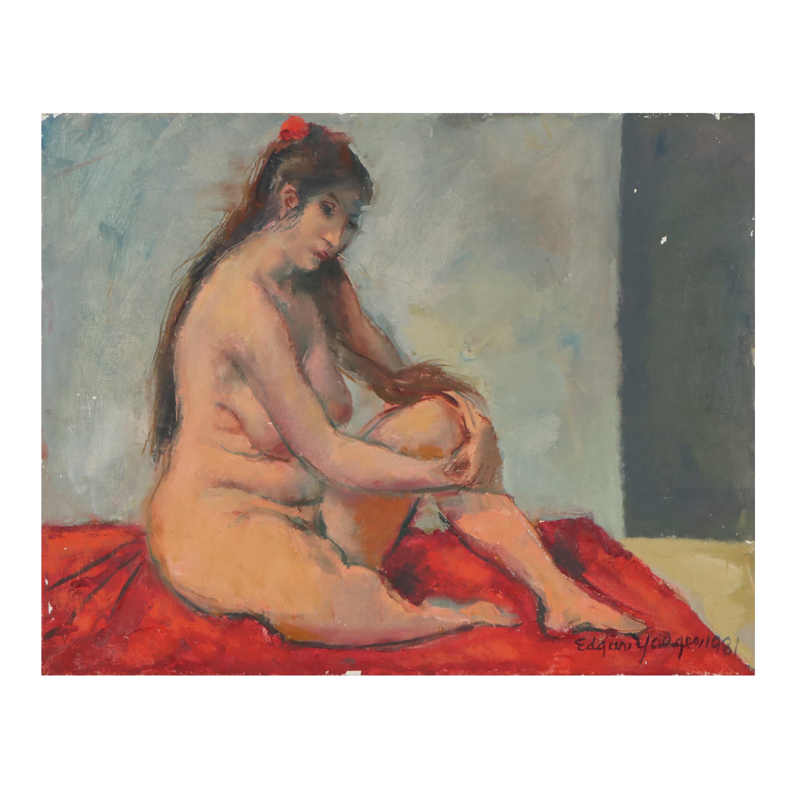 Edgar Yaeger Oil Painting of Female Nude, 1981