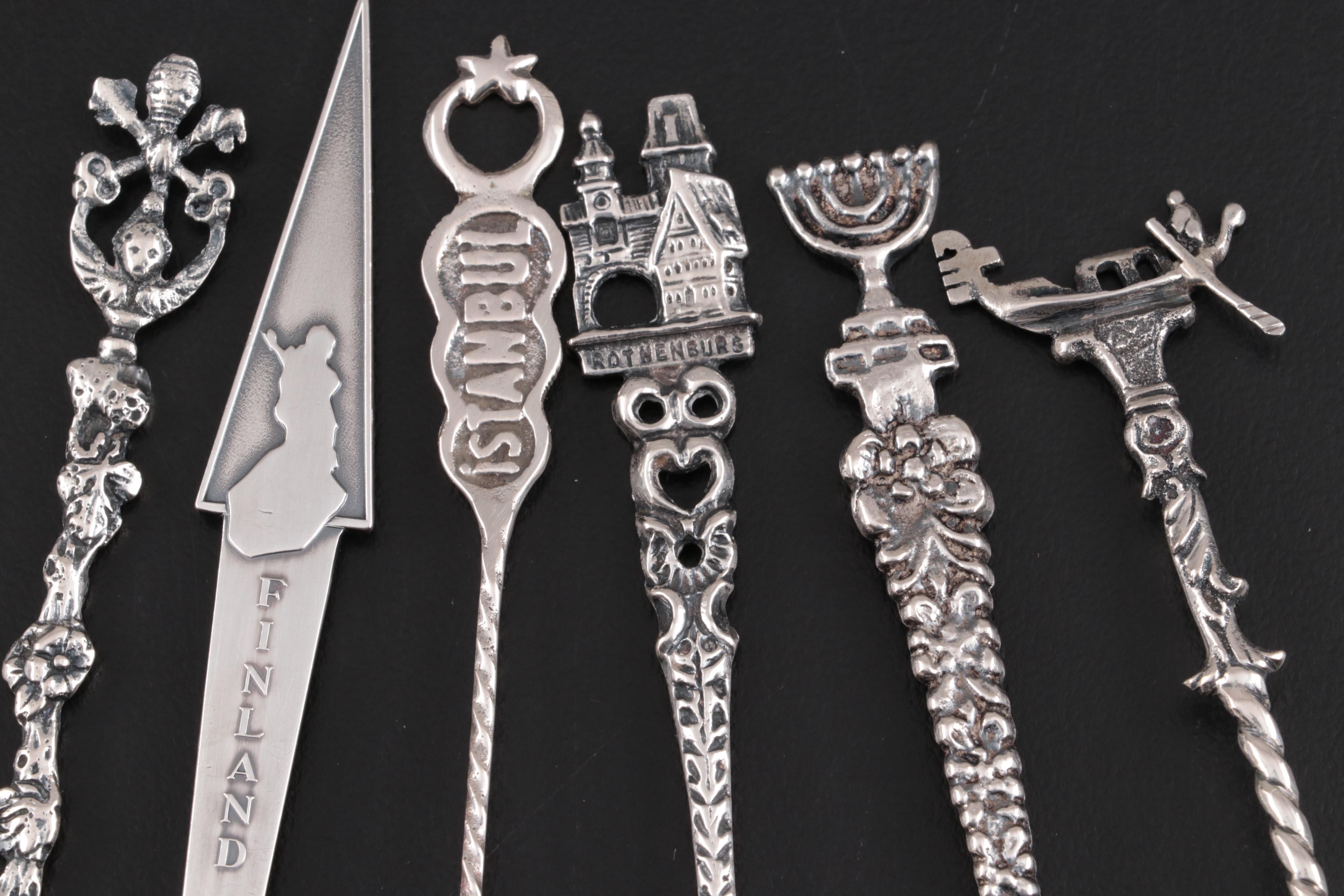 Souvenir Spoons Including Italian 800 Silver, French Silver Plate, and Others