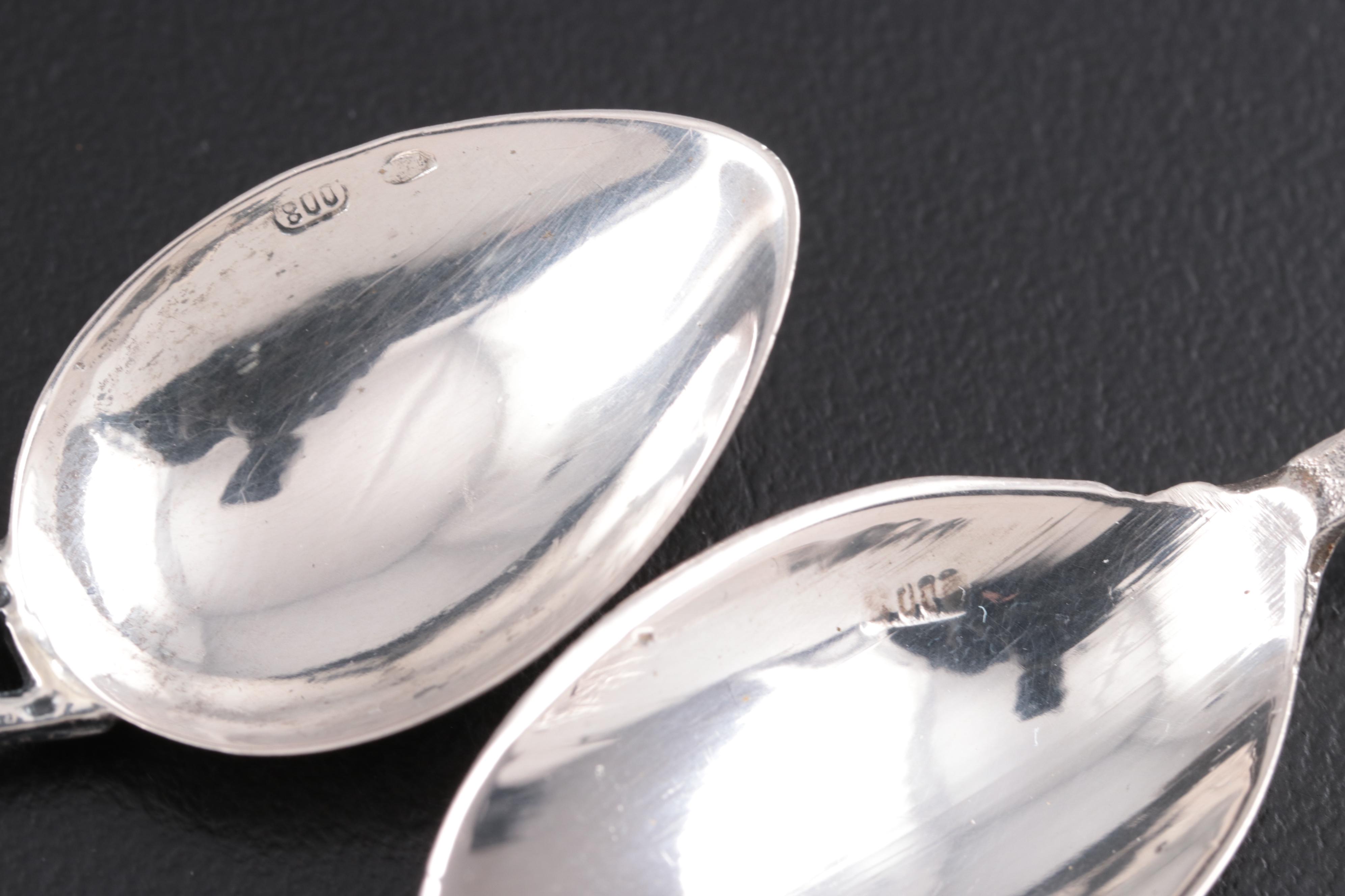 Souvenir Spoons Including Italian 800 Silver, French Silver Plate, and Others