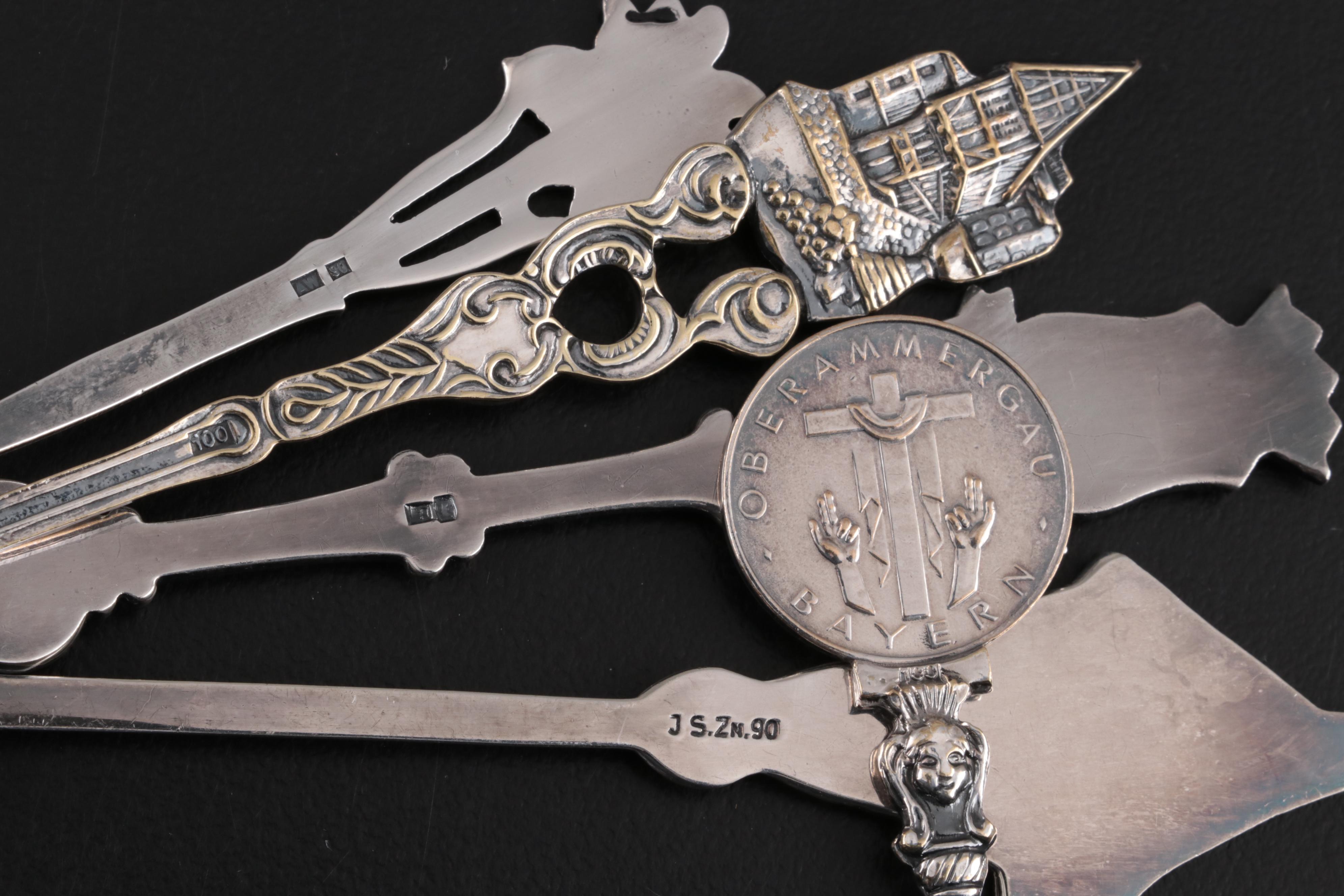 Souvenir Spoons Including Italian 800 Silver, French Silver Plate, and Others