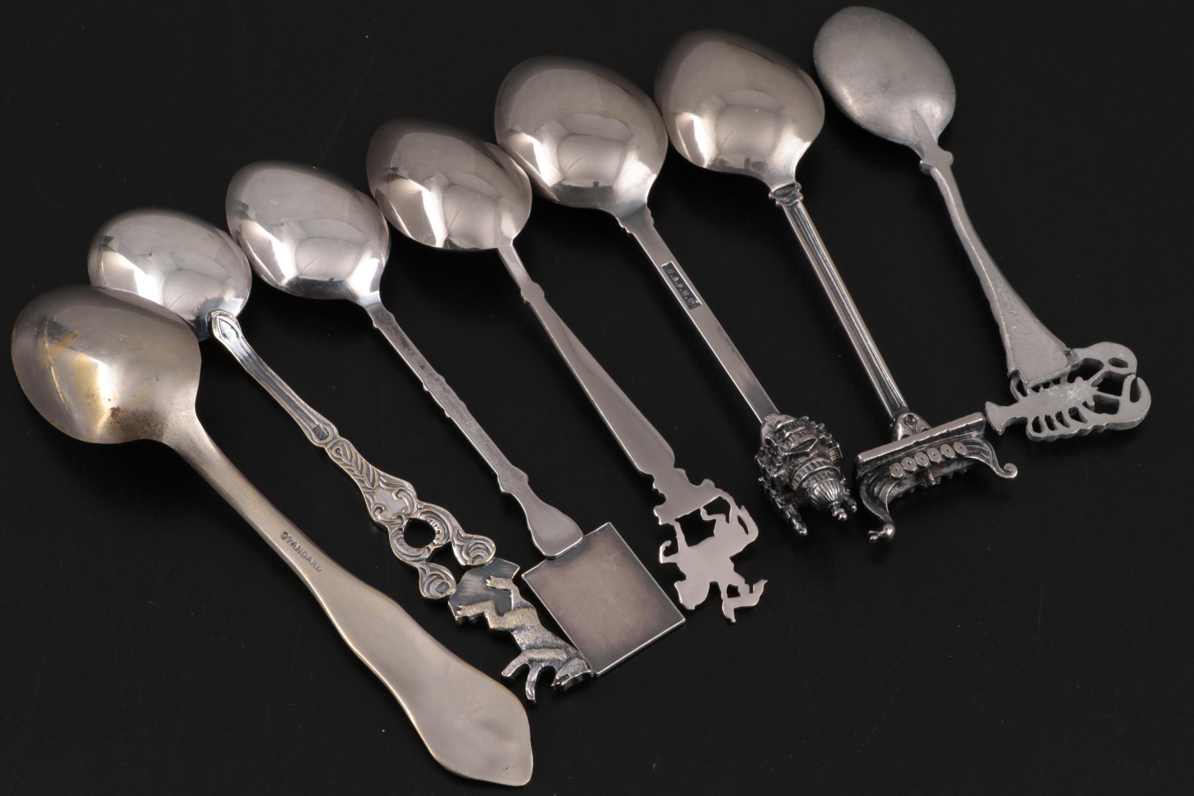 Souvenir Spoons Including Italian 800 Silver, French Silver Plate, and Others