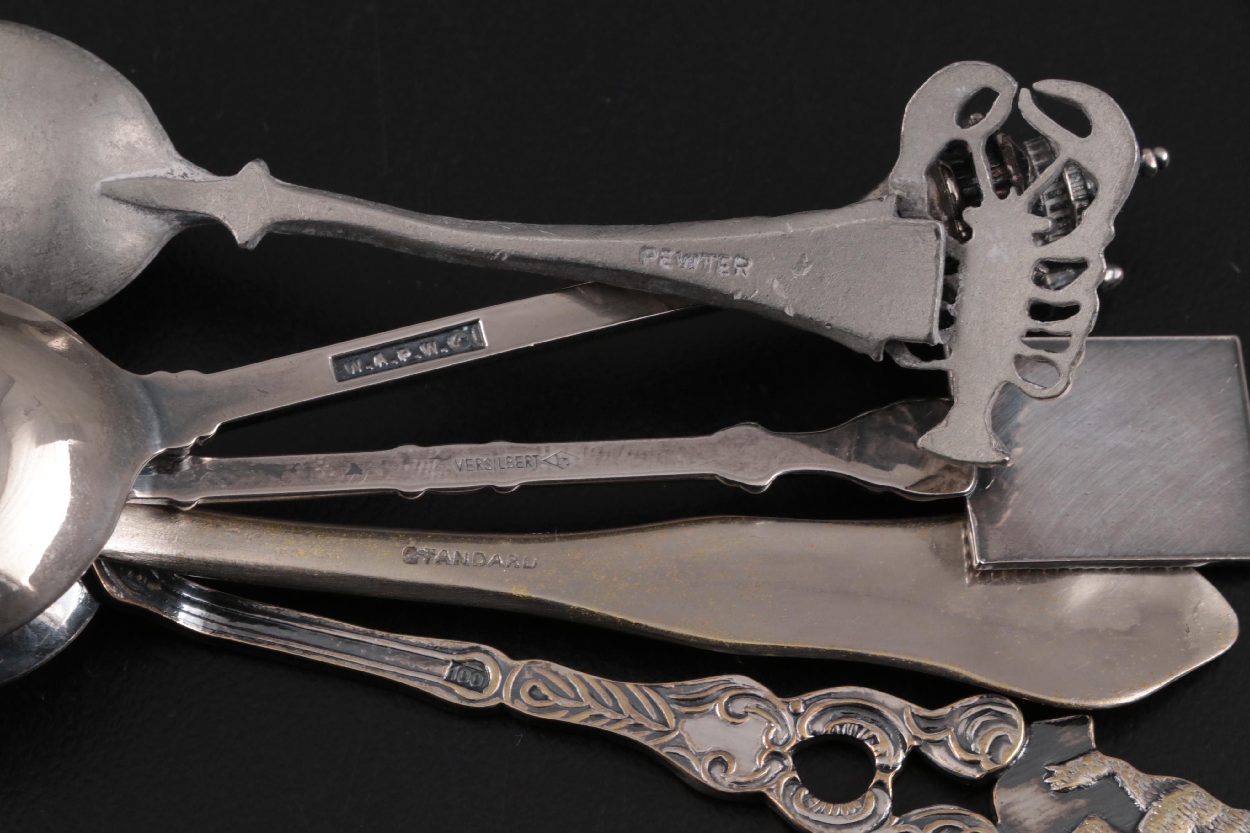 Souvenir Spoons Including Italian 800 Silver, French Silver Plate, and Others