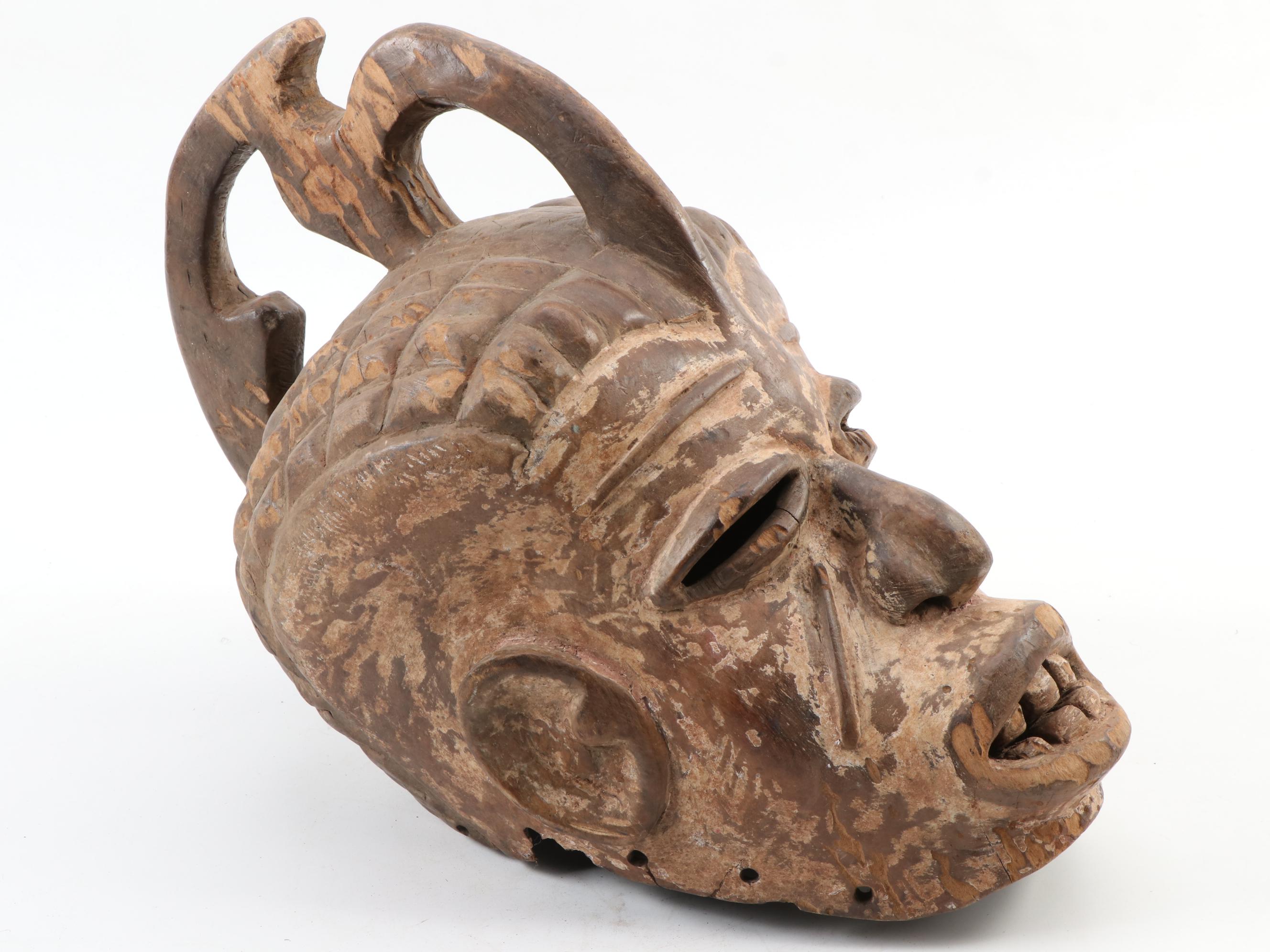 Igbo Style Carved Wood Helmet Mask, West Africa
