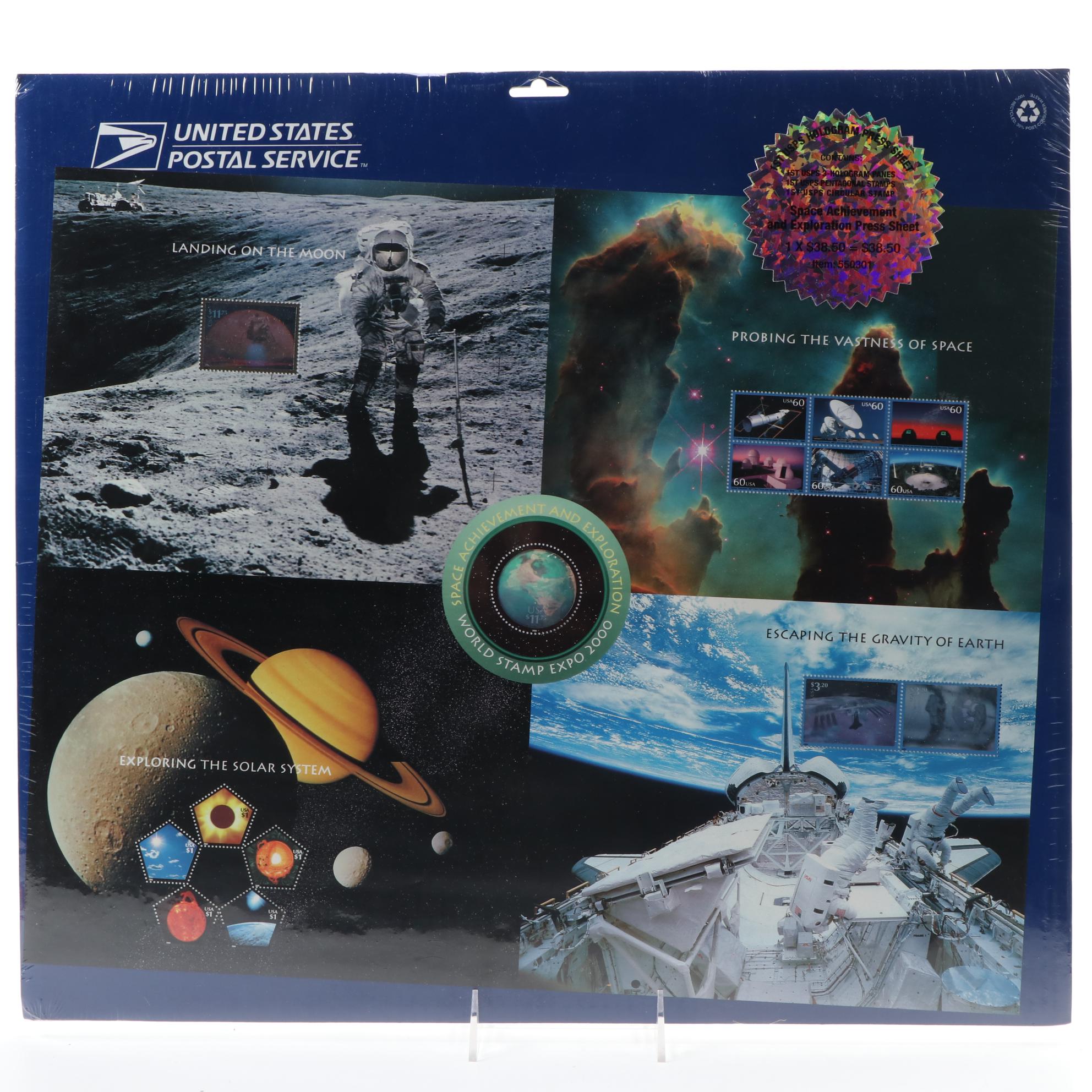 USPS First Hologram Press Sheet of Space Achievement World Stamp Expo, 2000