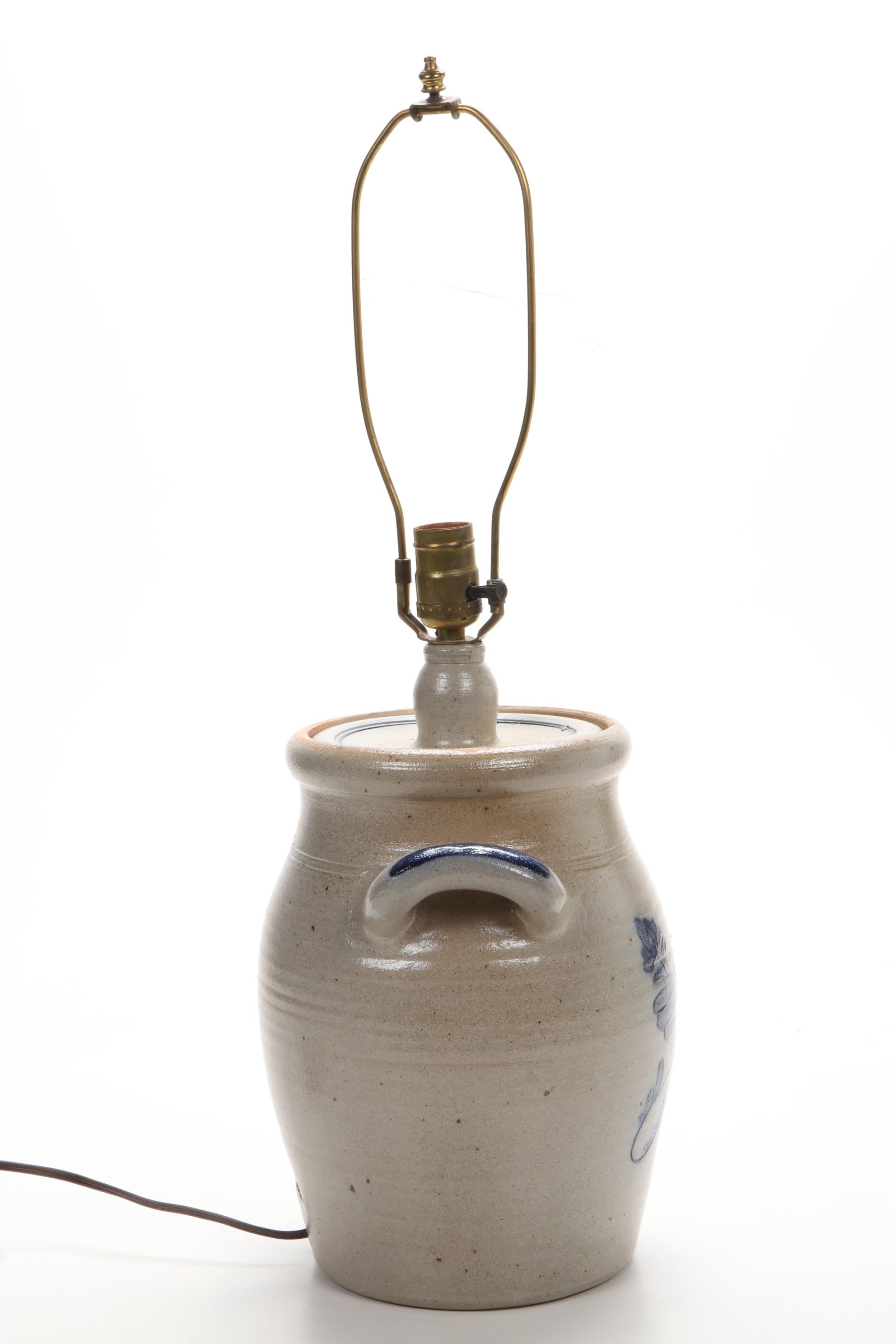 Rowe Pottery Works for Ethan Allen Salt Glazed Stoneware Crock Lamp