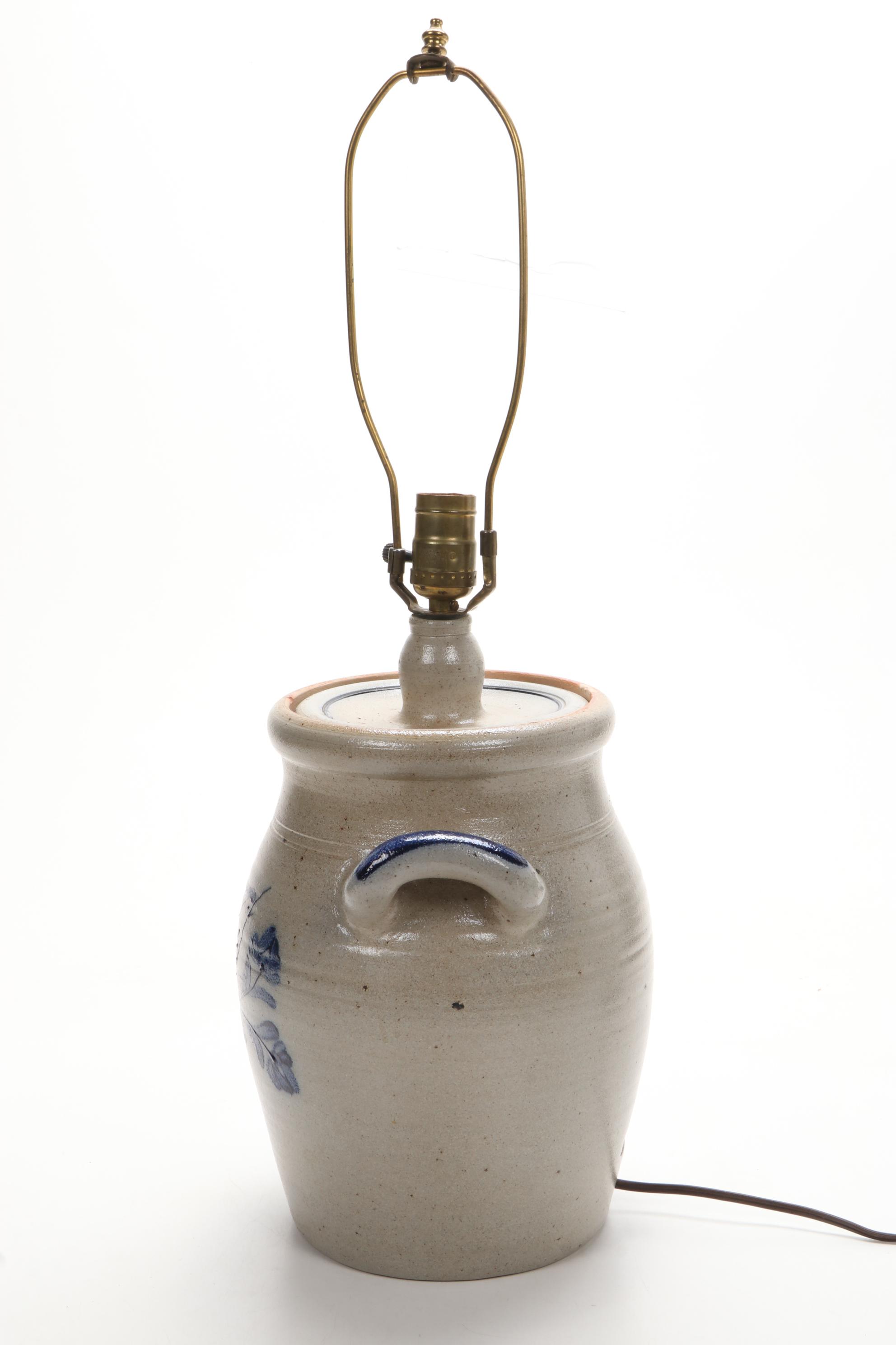 Rowe Pottery Works for Ethan Allen Salt Glazed Stoneware Crock Lamp