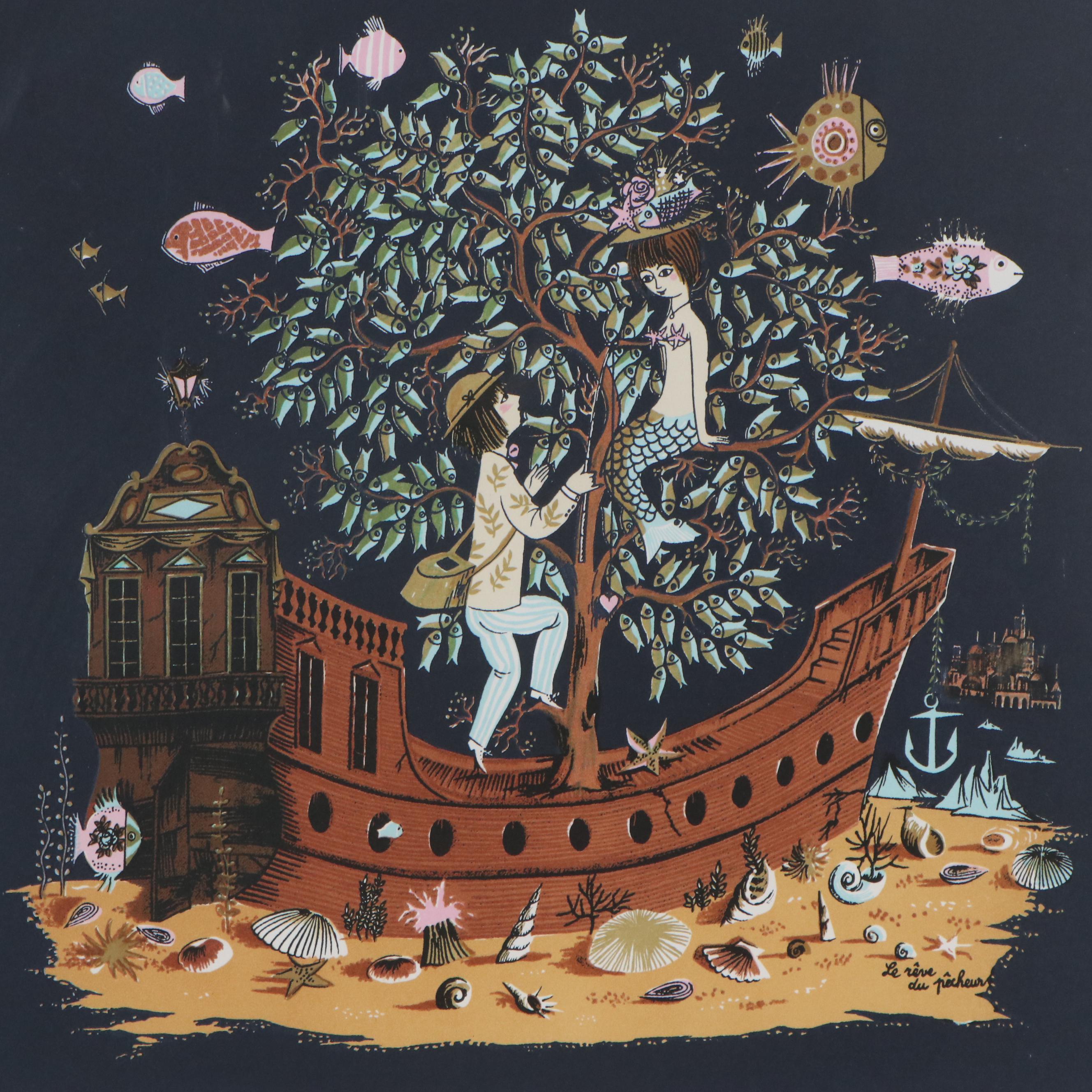 Raymond Peynet Lithograph "Le Rêve du Pêcheur," Late 20th Century