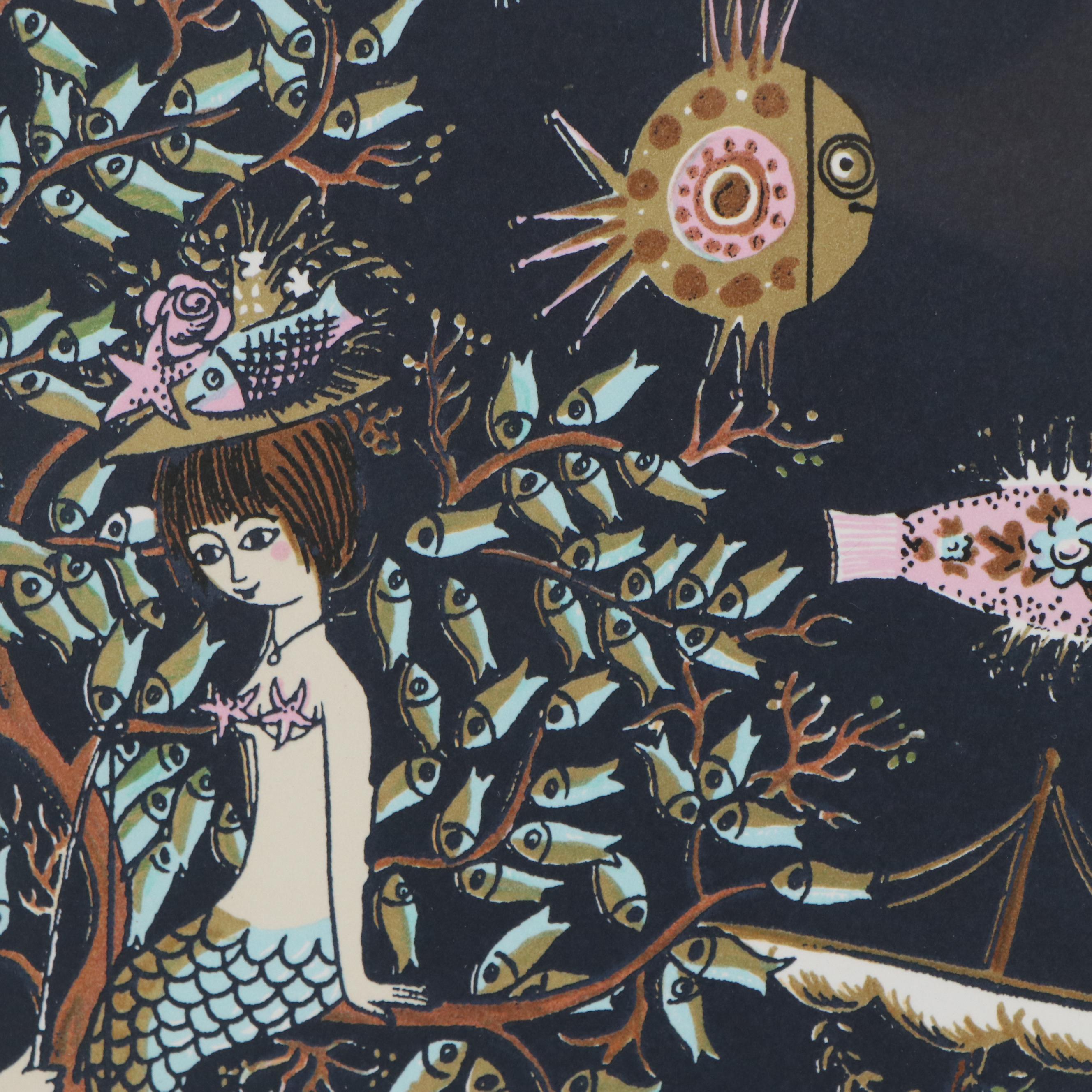 Raymond Peynet Lithograph "Le Rêve du Pêcheur," Late 20th Century