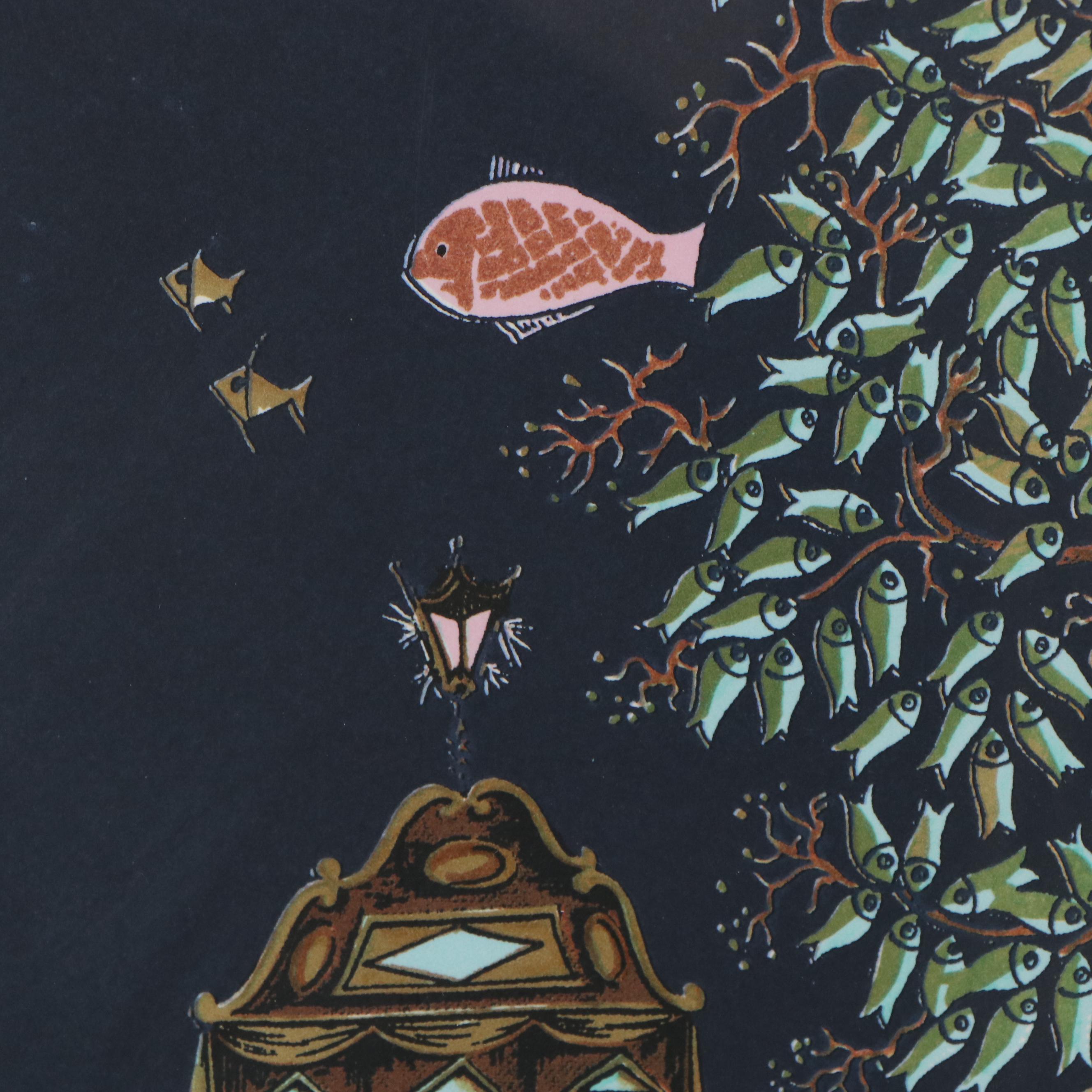 Raymond Peynet Lithograph "Le Rêve du Pêcheur," Late 20th Century