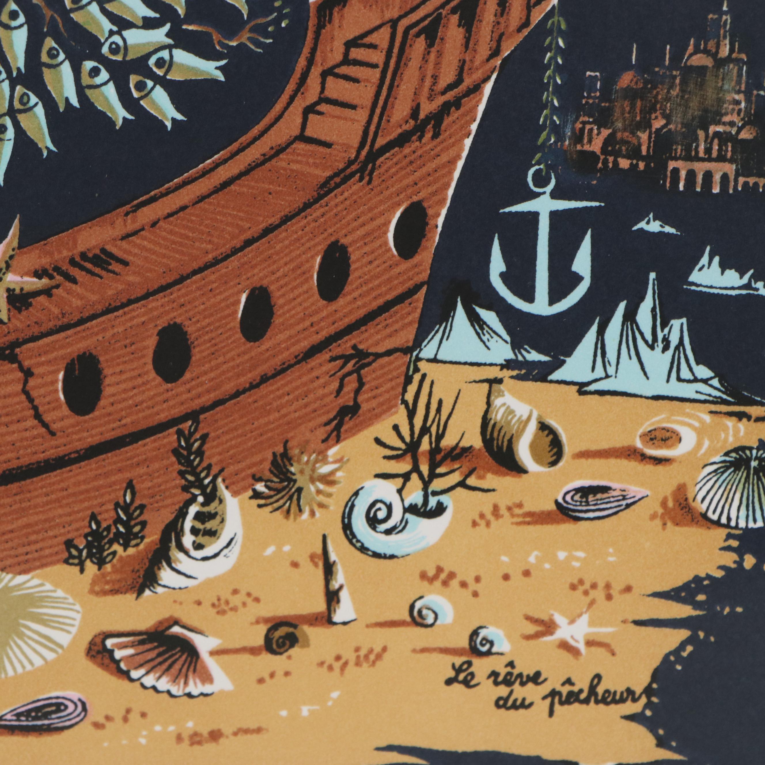 Raymond Peynet Lithograph "Le Rêve du Pêcheur," Late 20th Century