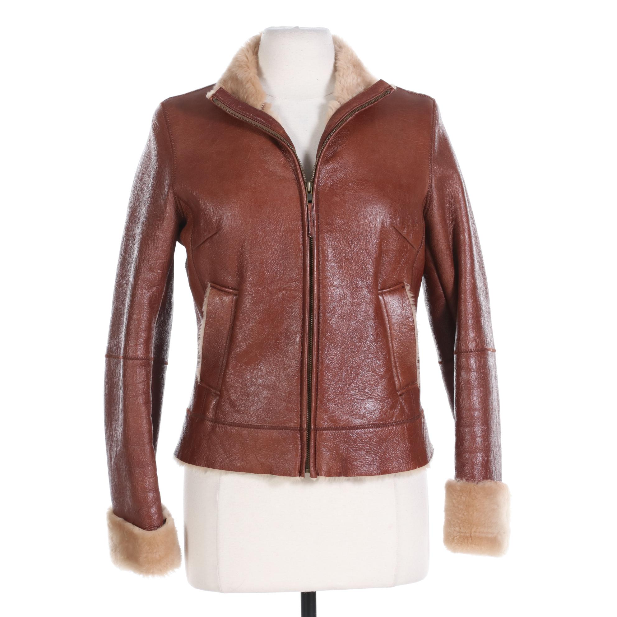 Banana Republic Lambskin Shearling Aviator Style Jacket
