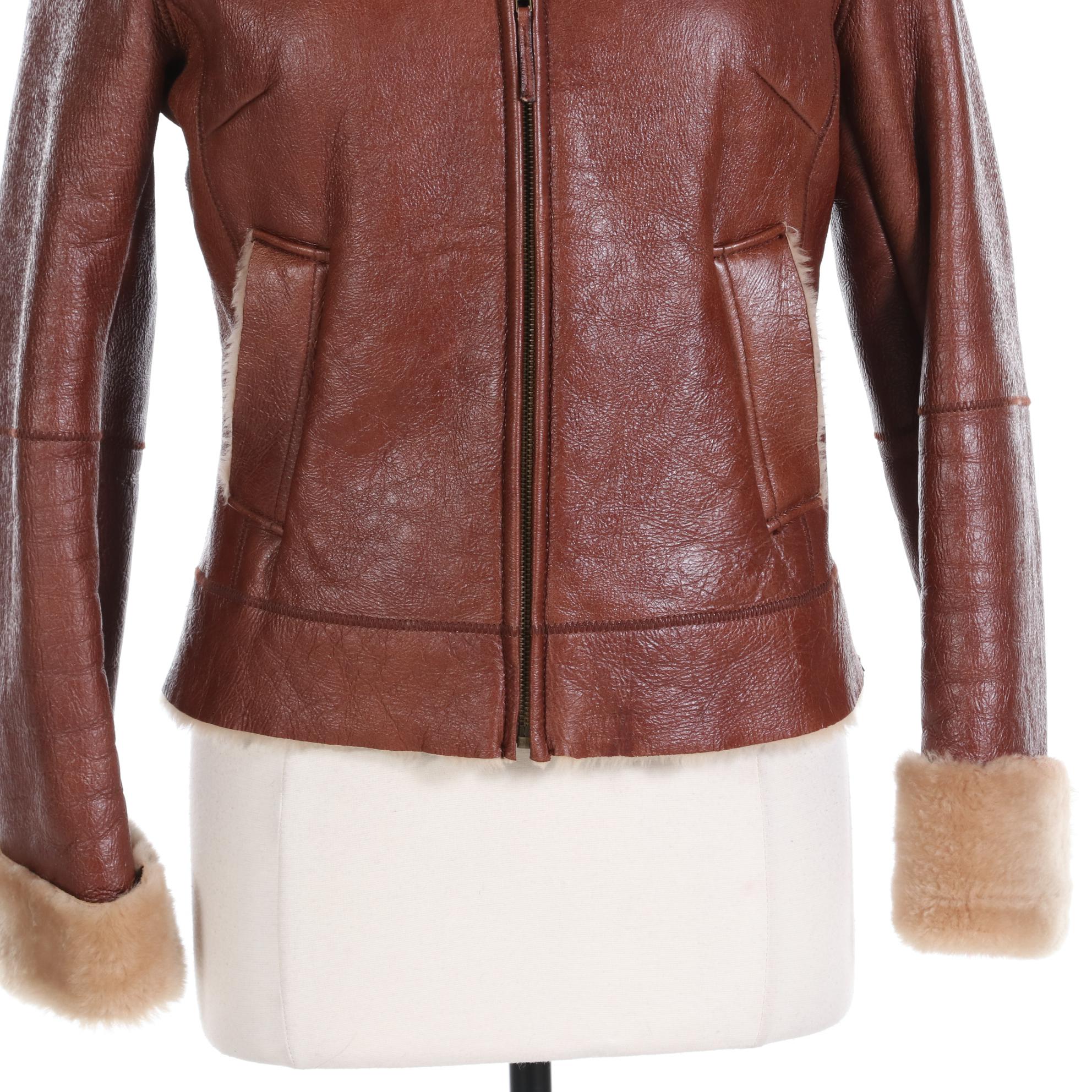 Banana Republic Lambskin Shearling Aviator Style Jacket
