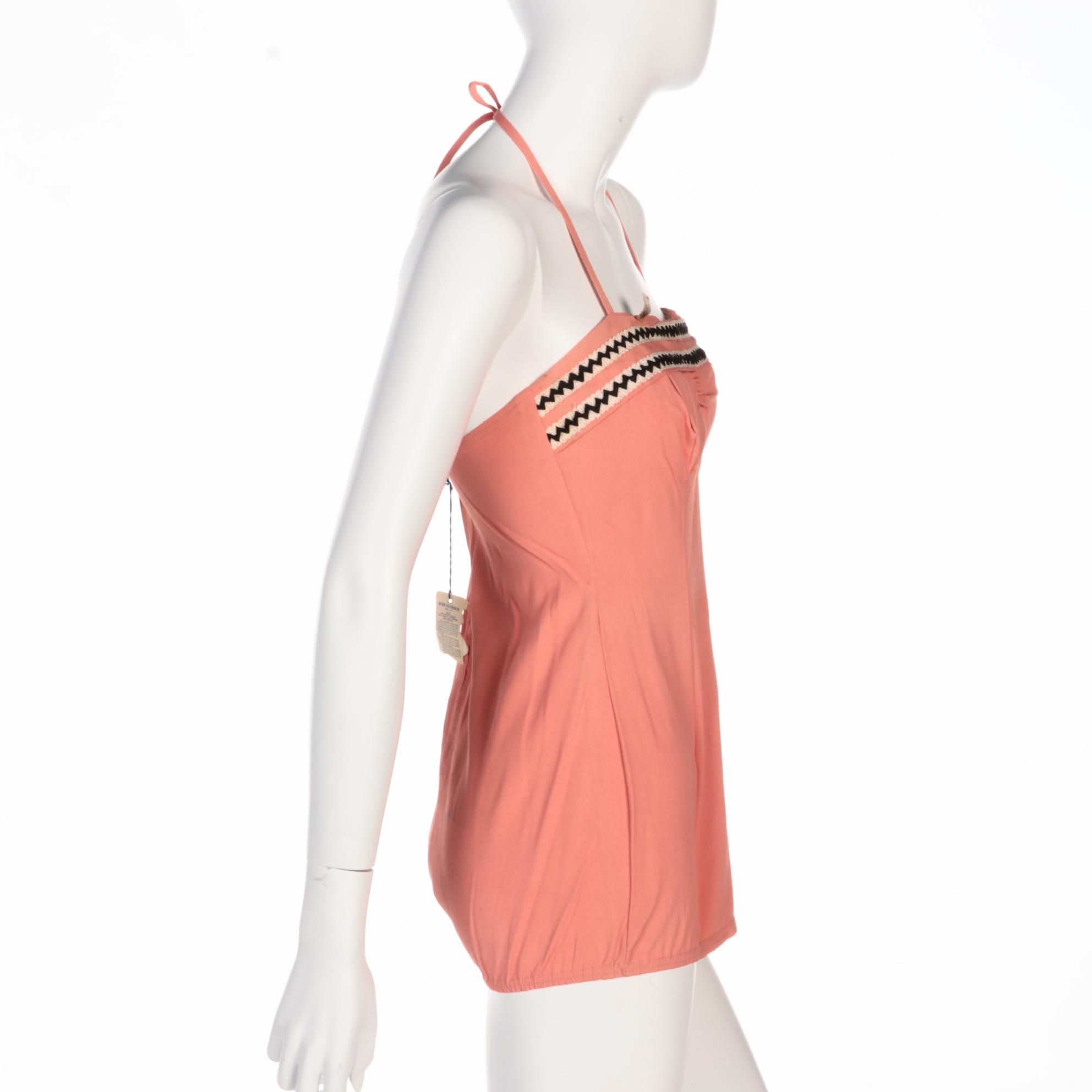 Skyline Swimwear Pink Maillot with Rickrack Style Trim