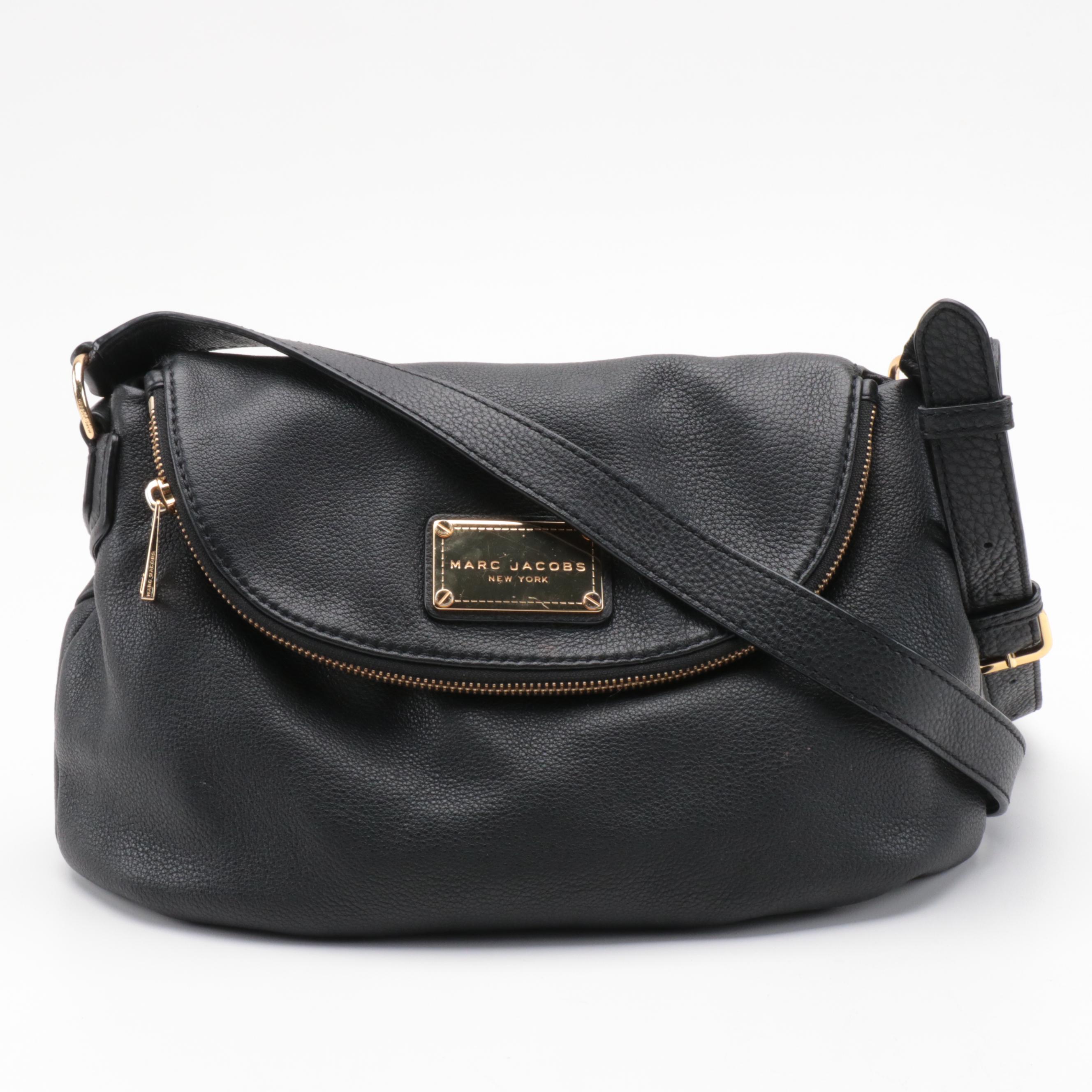 Marc Jacobs Saddle Bag in Black Leather with Kate Spade Purple Dot Bow Wallet