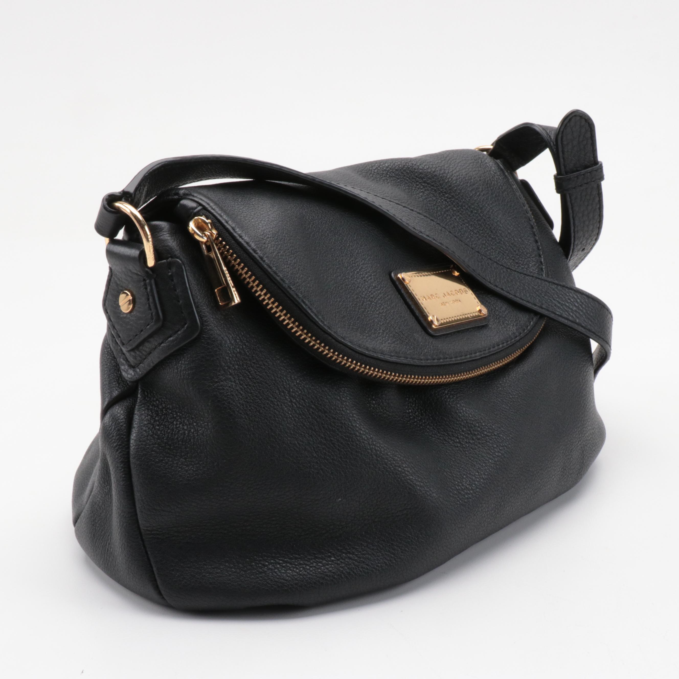 Marc Jacobs Saddle Bag in Black Leather with Kate Spade Purple Dot Bow Wallet