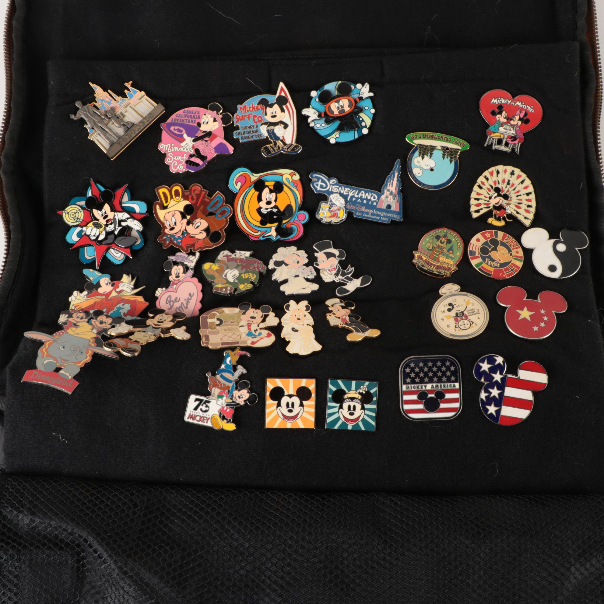 Disney Character Pinbacks Including Mickey, Winnie, Donald, Dumbo, and More