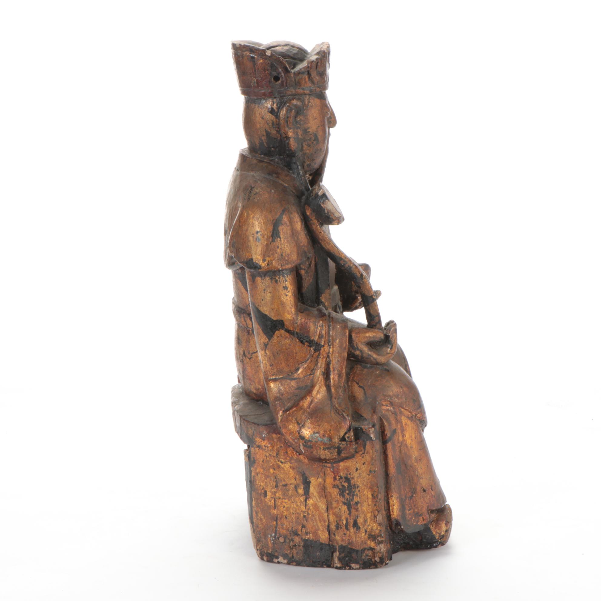 Chinese Gilded Wood Luxing, God of Prosperity Sculpture