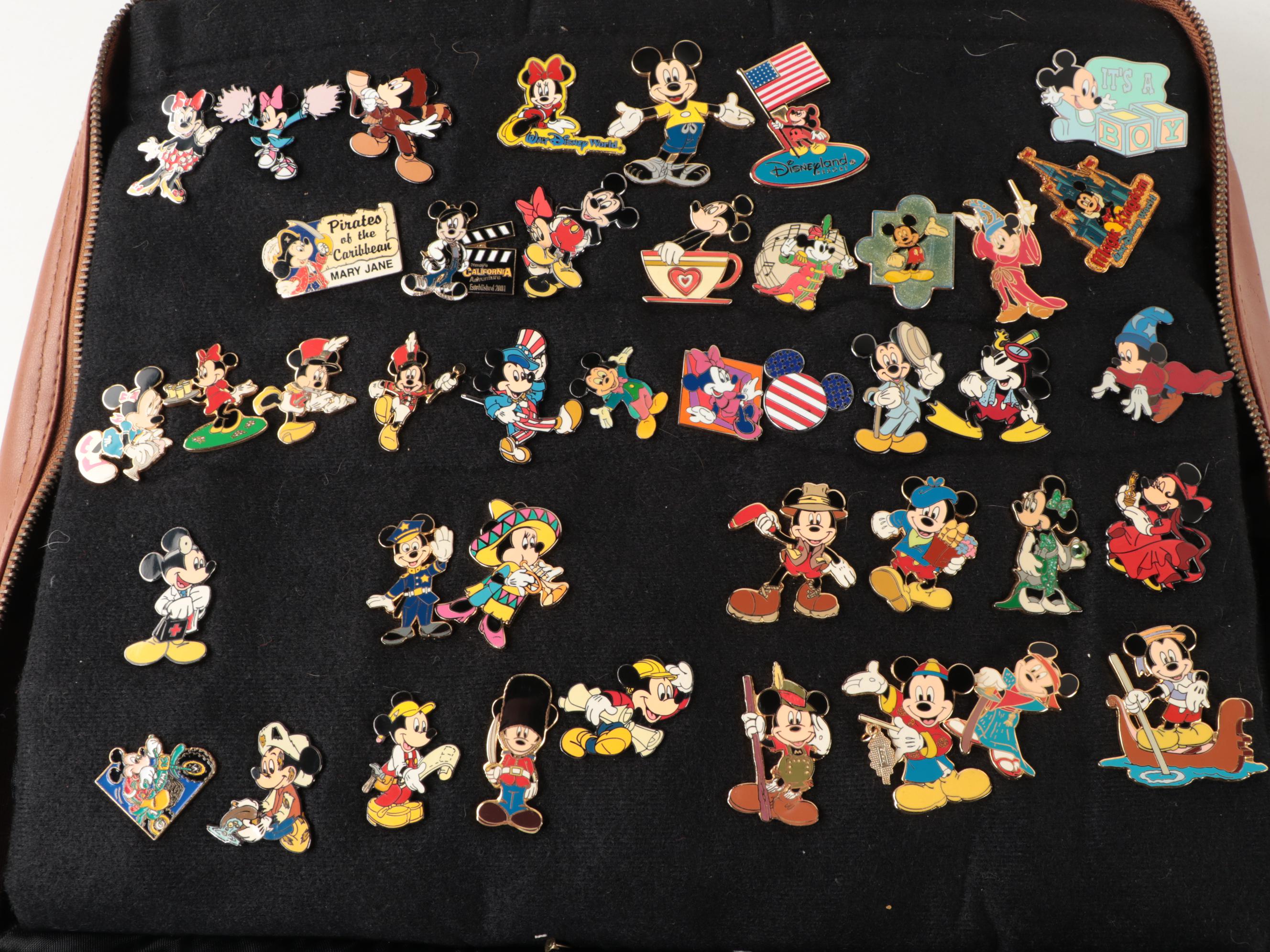 Disney Character Pinbacks Including Mickey, Winnie, Donald, Dumbo, and More
