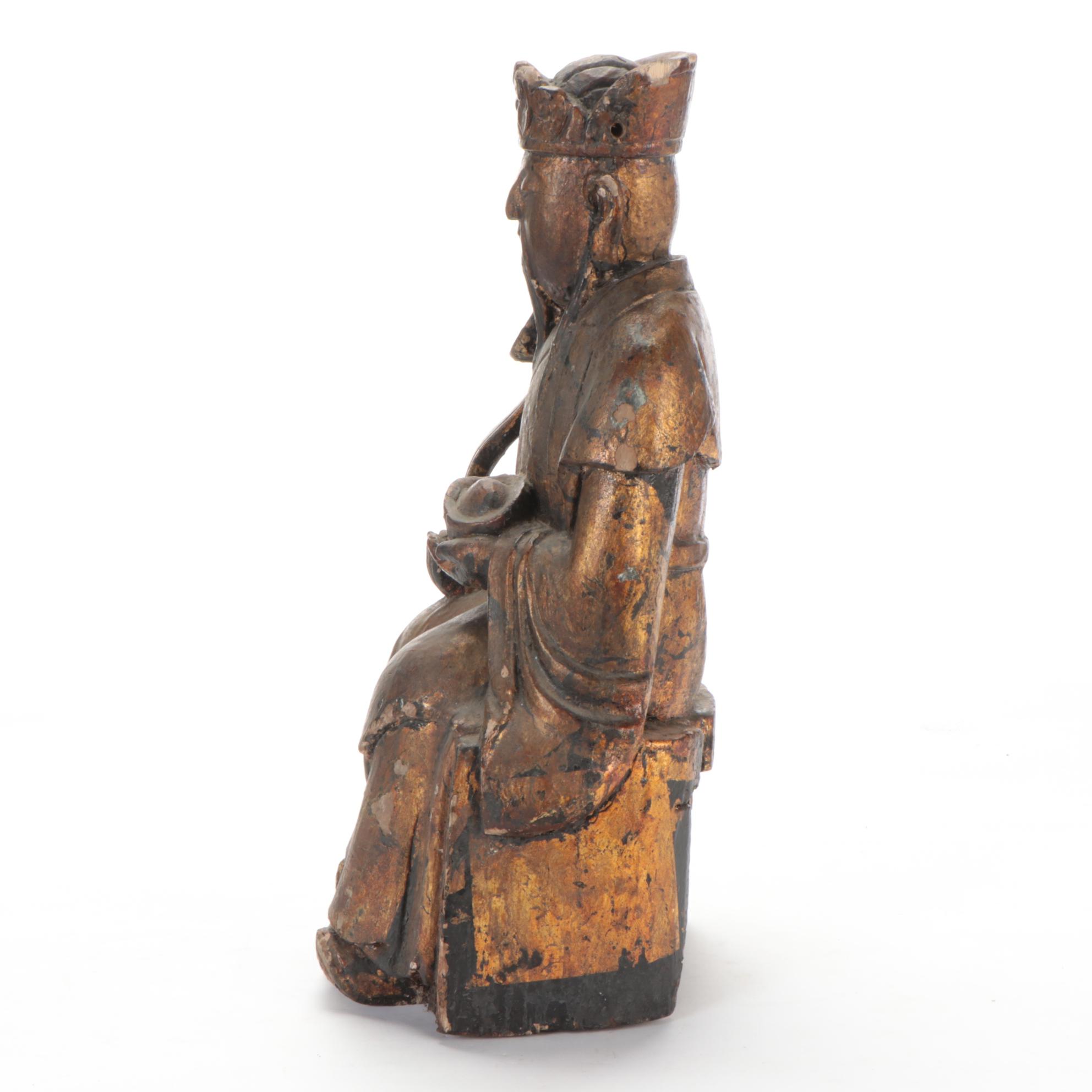 Chinese Gilded Wood Luxing, God of Prosperity Sculpture