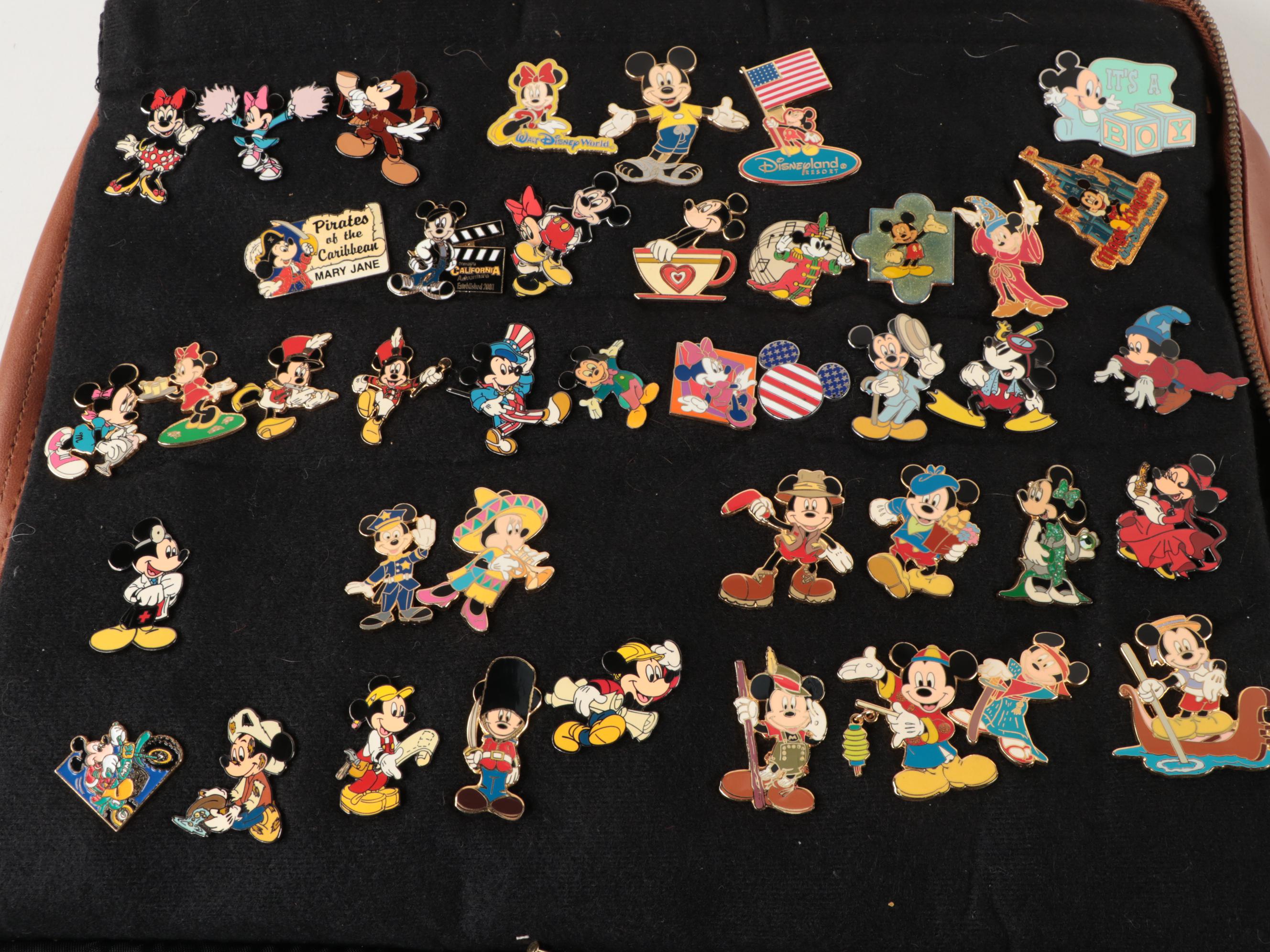 Disney Character Pinbacks Including Mickey, Winnie, Donald, Dumbo, and More