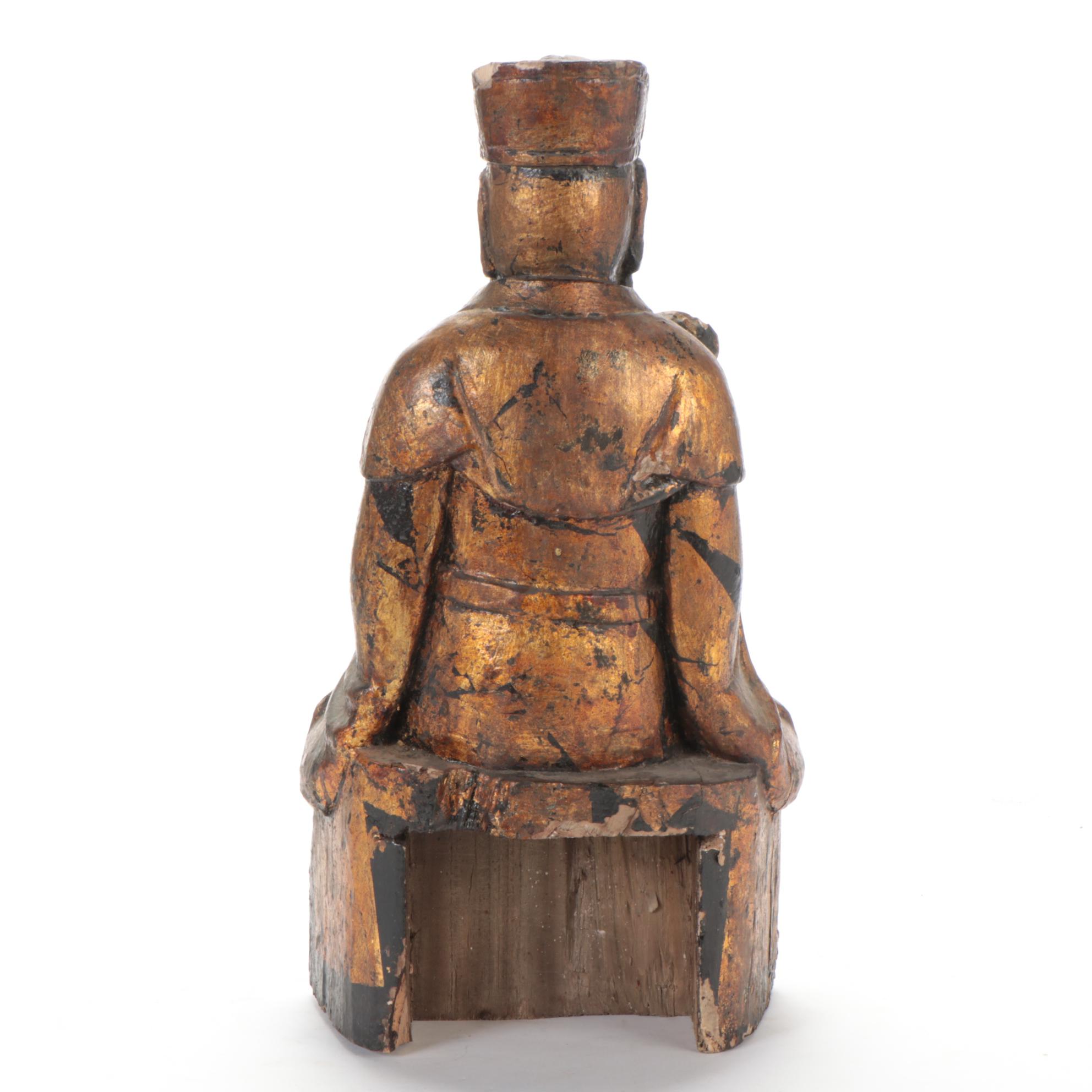 Chinese Gilded Wood Luxing, God of Prosperity Sculpture