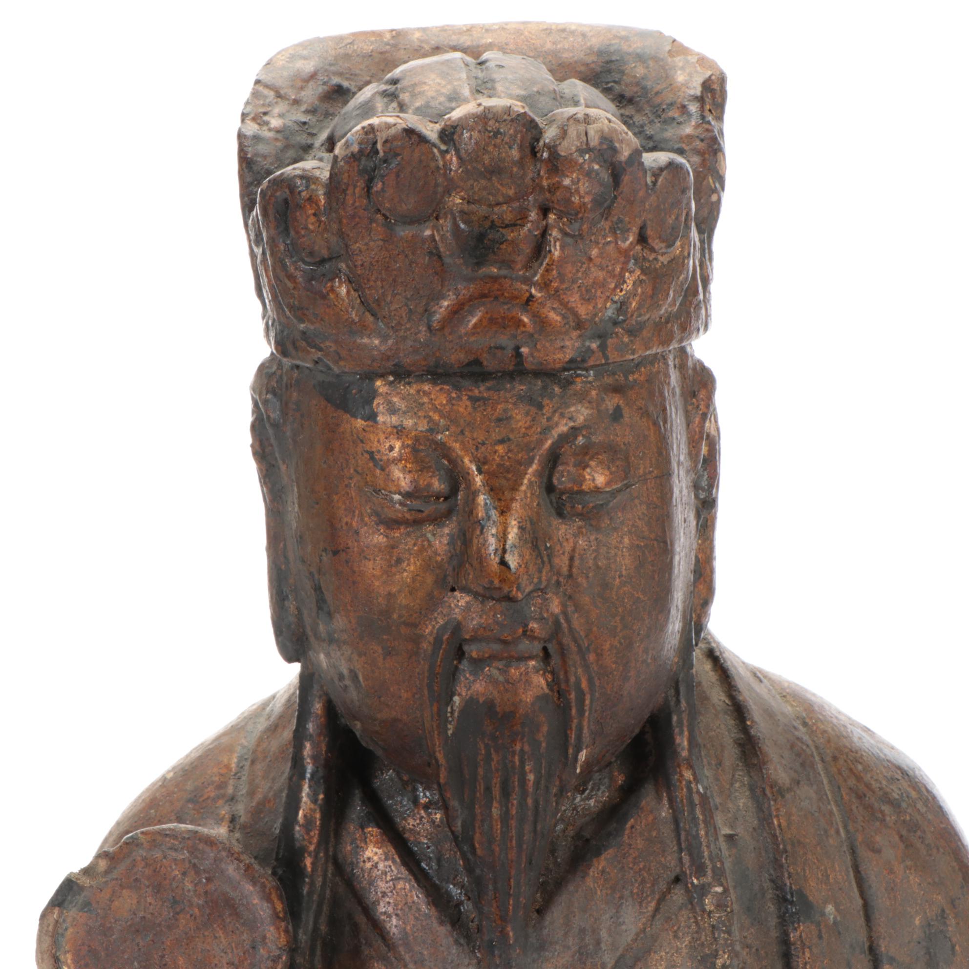 Chinese Gilded Wood Luxing, God of Prosperity Sculpture