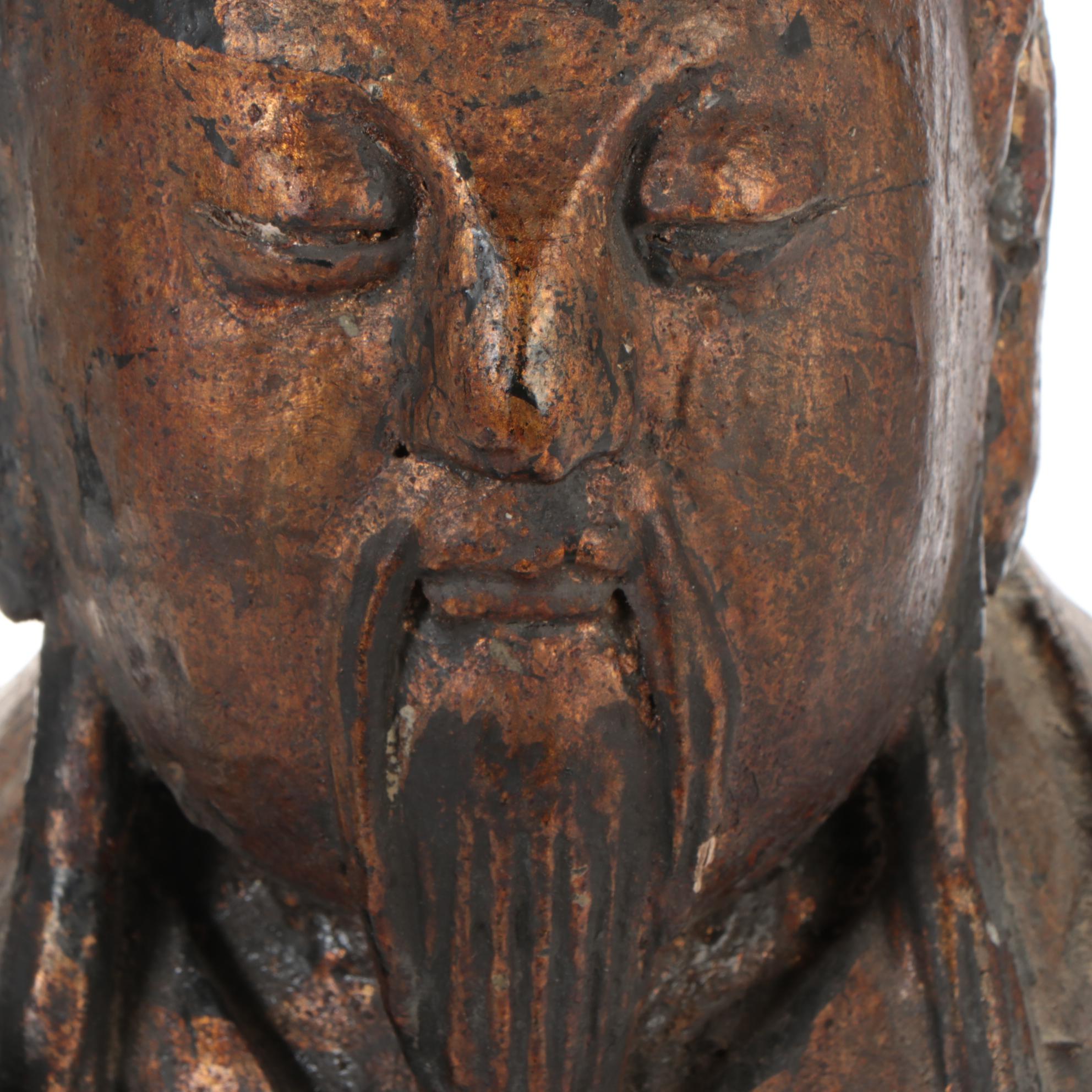 Chinese Gilded Wood Luxing, God of Prosperity Sculpture