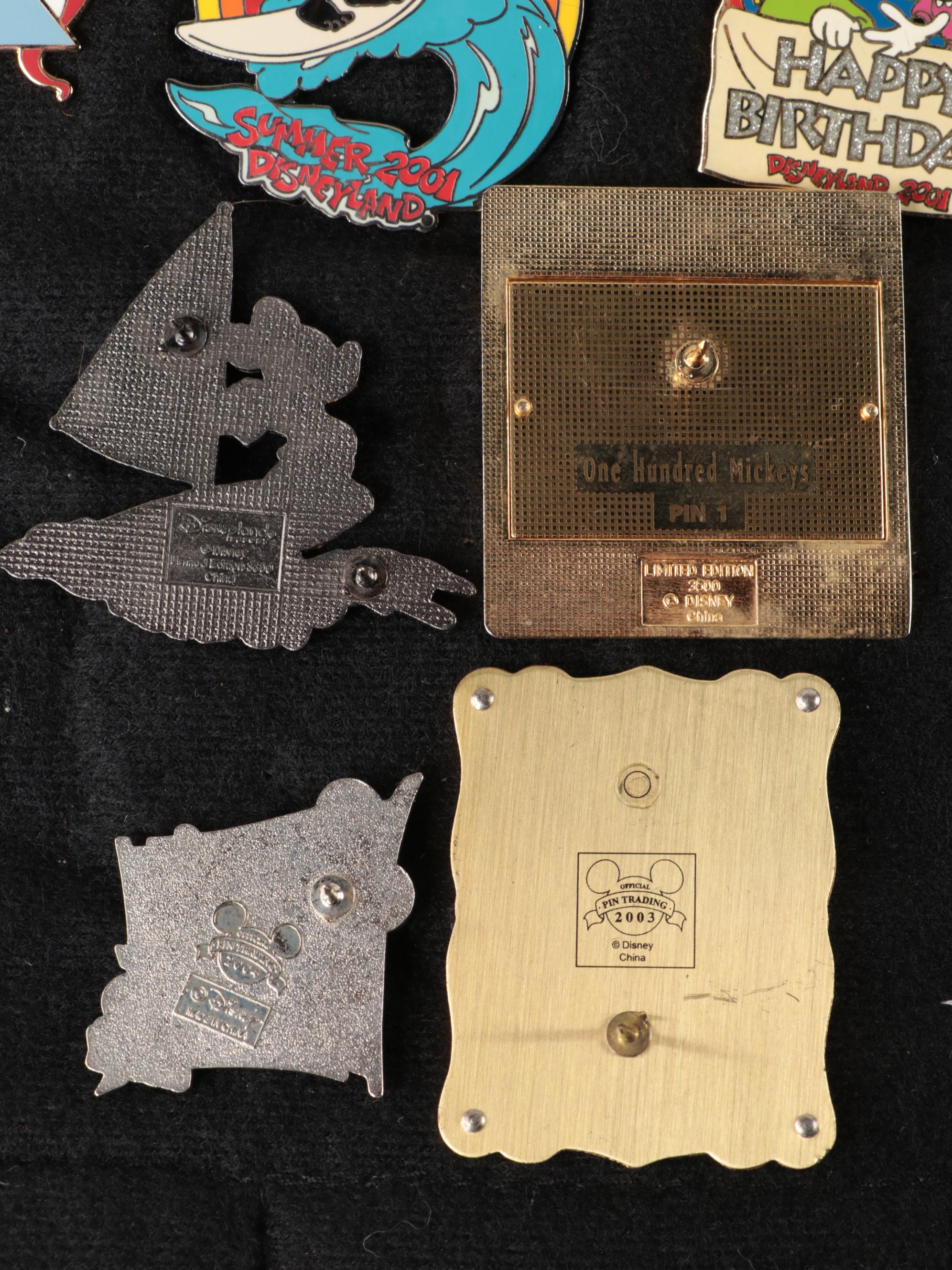 Disney Character Pinbacks Including Mickey, Winnie, Donald, Dumbo, and More