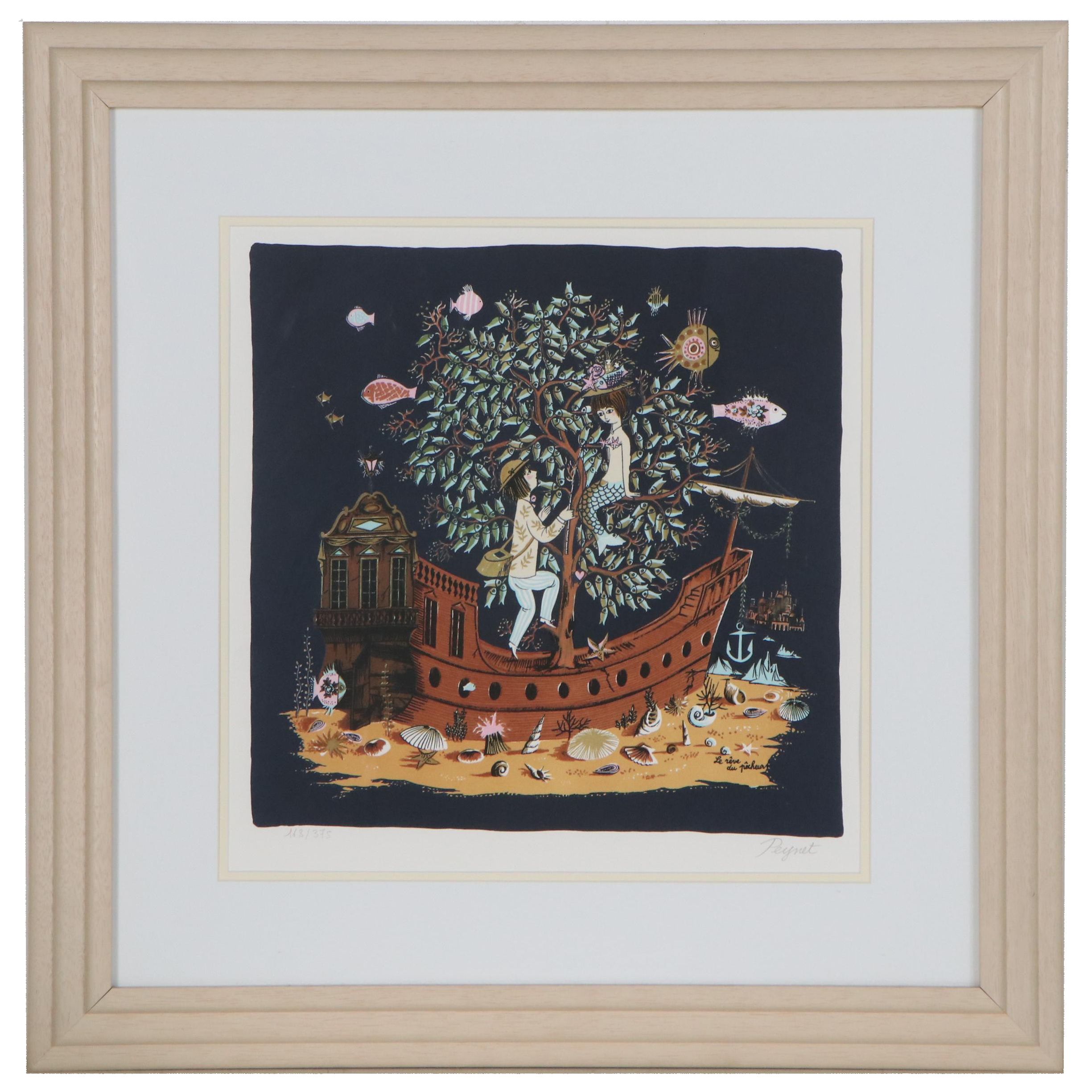 Raymond Peynet Lithograph "Le Rêve du Pêcheur," Late 20th Century