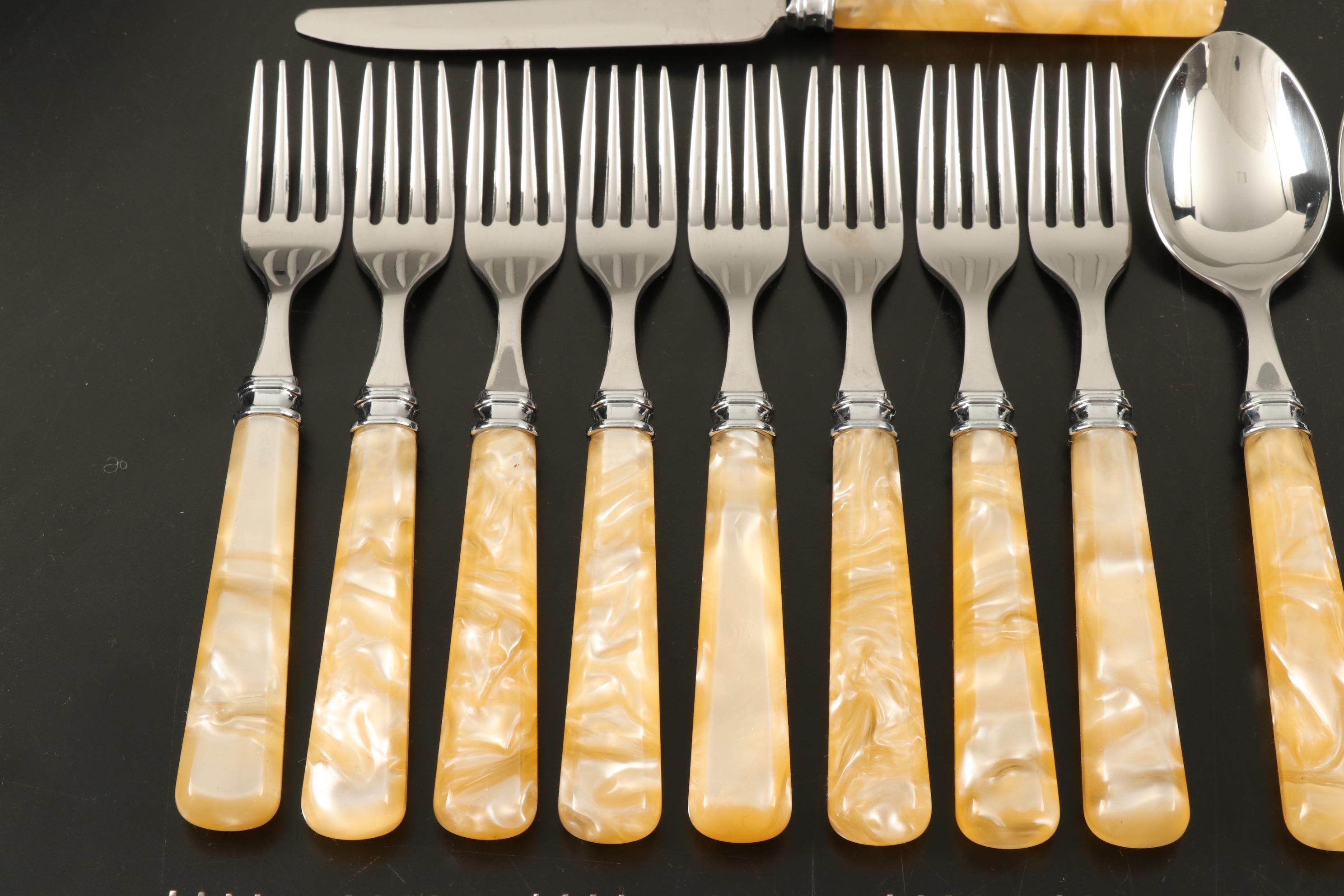 Mikasa "Ivory" Acrylic and Stainless Steel Flatware Five-Piece Sets for Eight