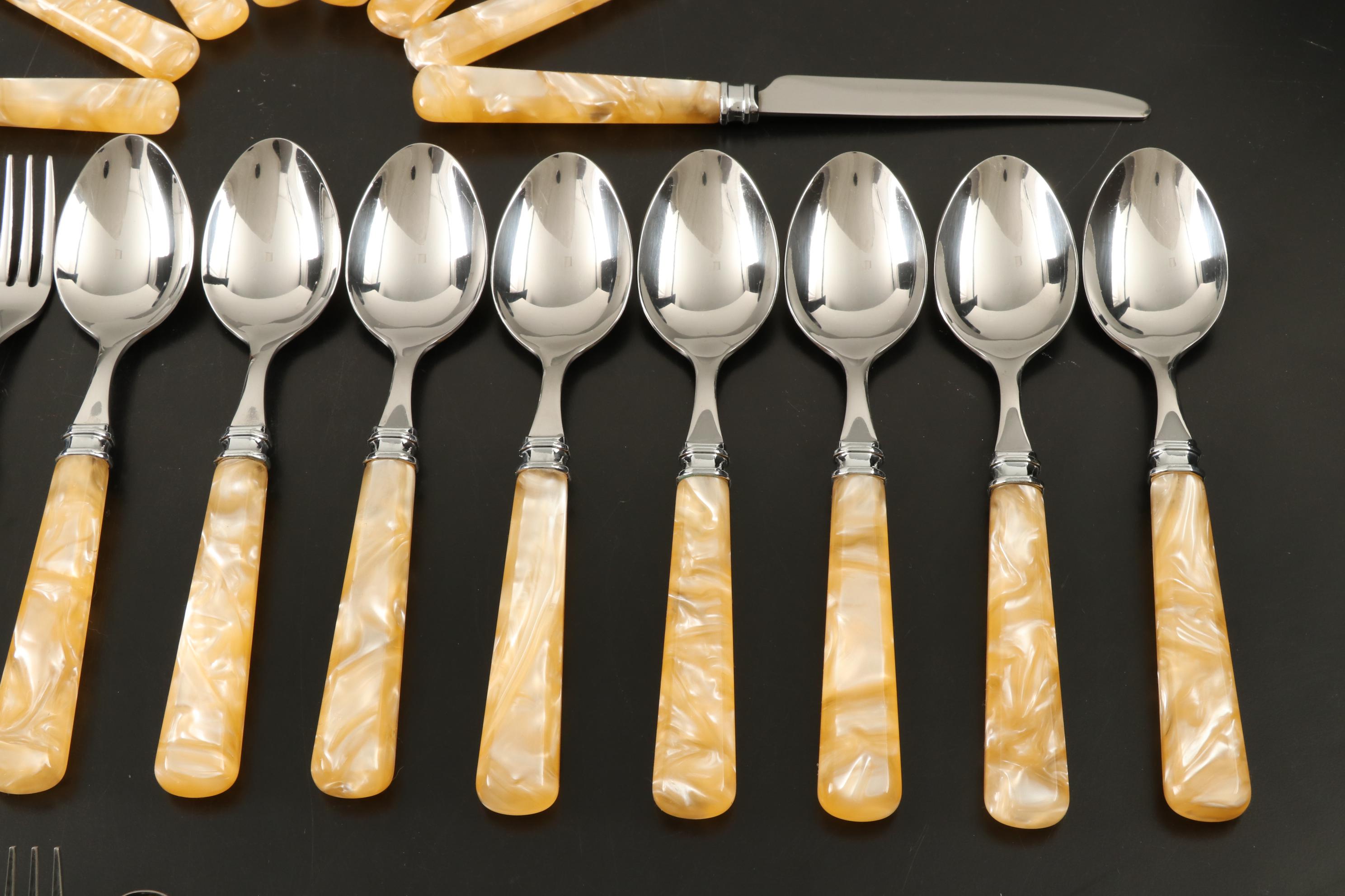 Mikasa "Ivory" Acrylic and Stainless Steel Flatware Five-Piece Sets for Eight