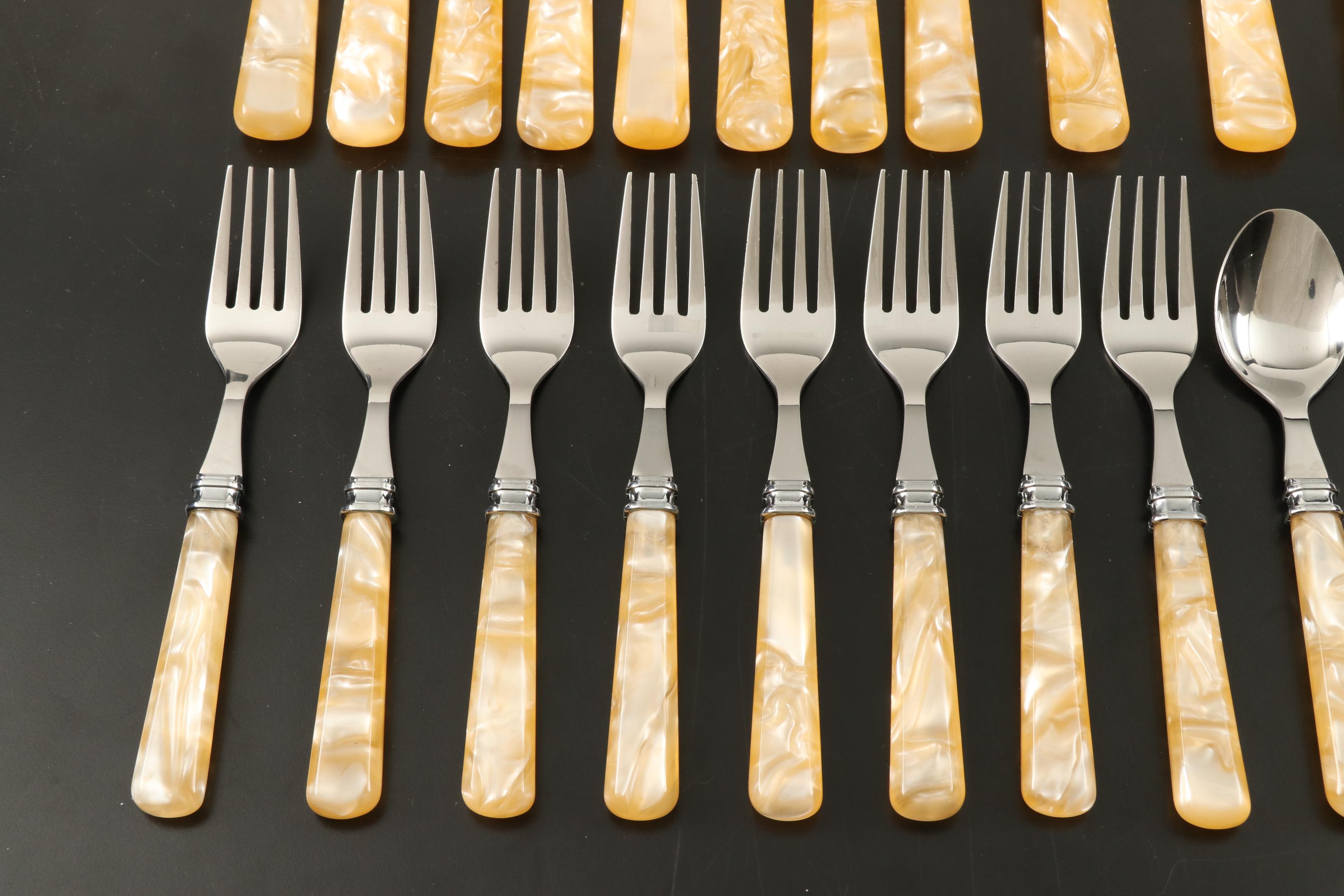 Mikasa "Ivory" Acrylic and Stainless Steel Flatware Five-Piece Sets for Eight