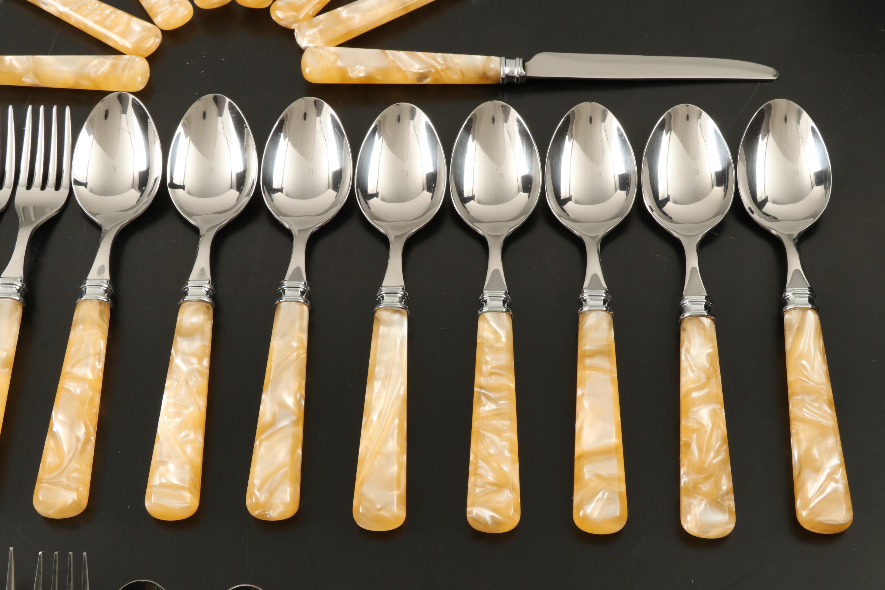 Mikasa "Ivory" Acrylic and Stainless Steel Flatware Five-Piece Sets for Eight