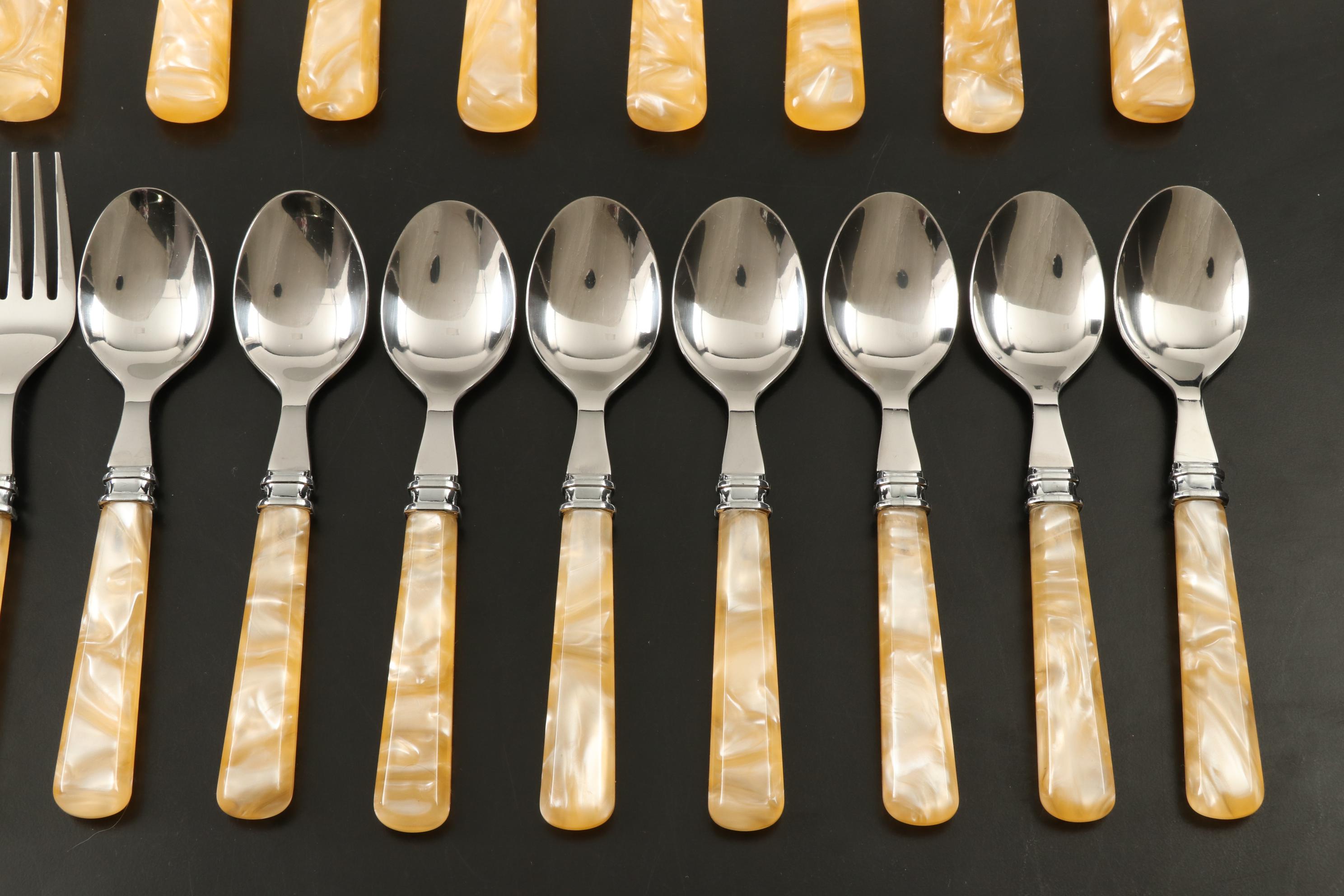 Mikasa "Ivory" Acrylic and Stainless Steel Flatware Five-Piece Sets for Eight