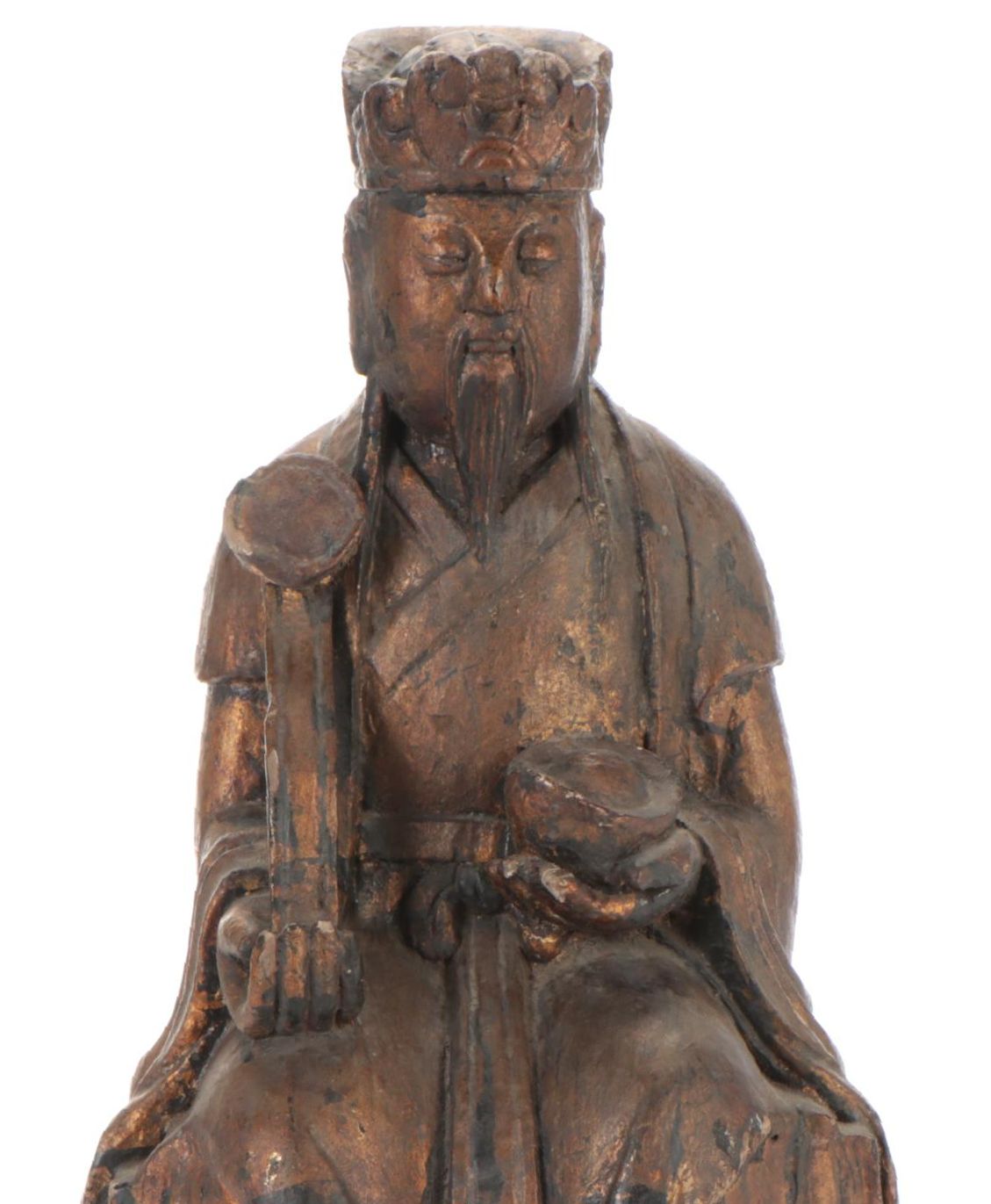 Chinese Gilded Wood Luxing, God of Prosperity Sculpture