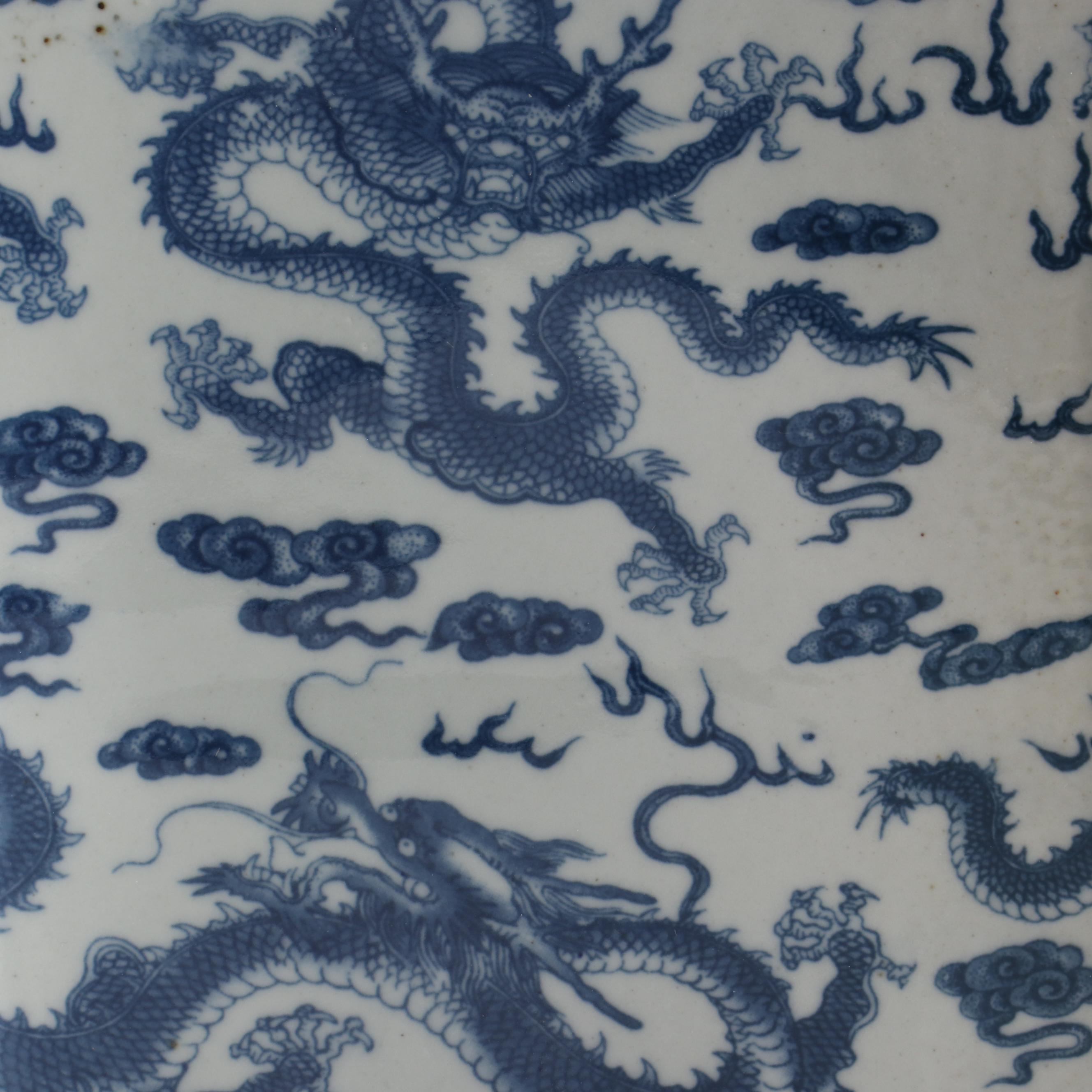 Pair of Ralph Lauren Blue and White Table Lamps with Dragon Design