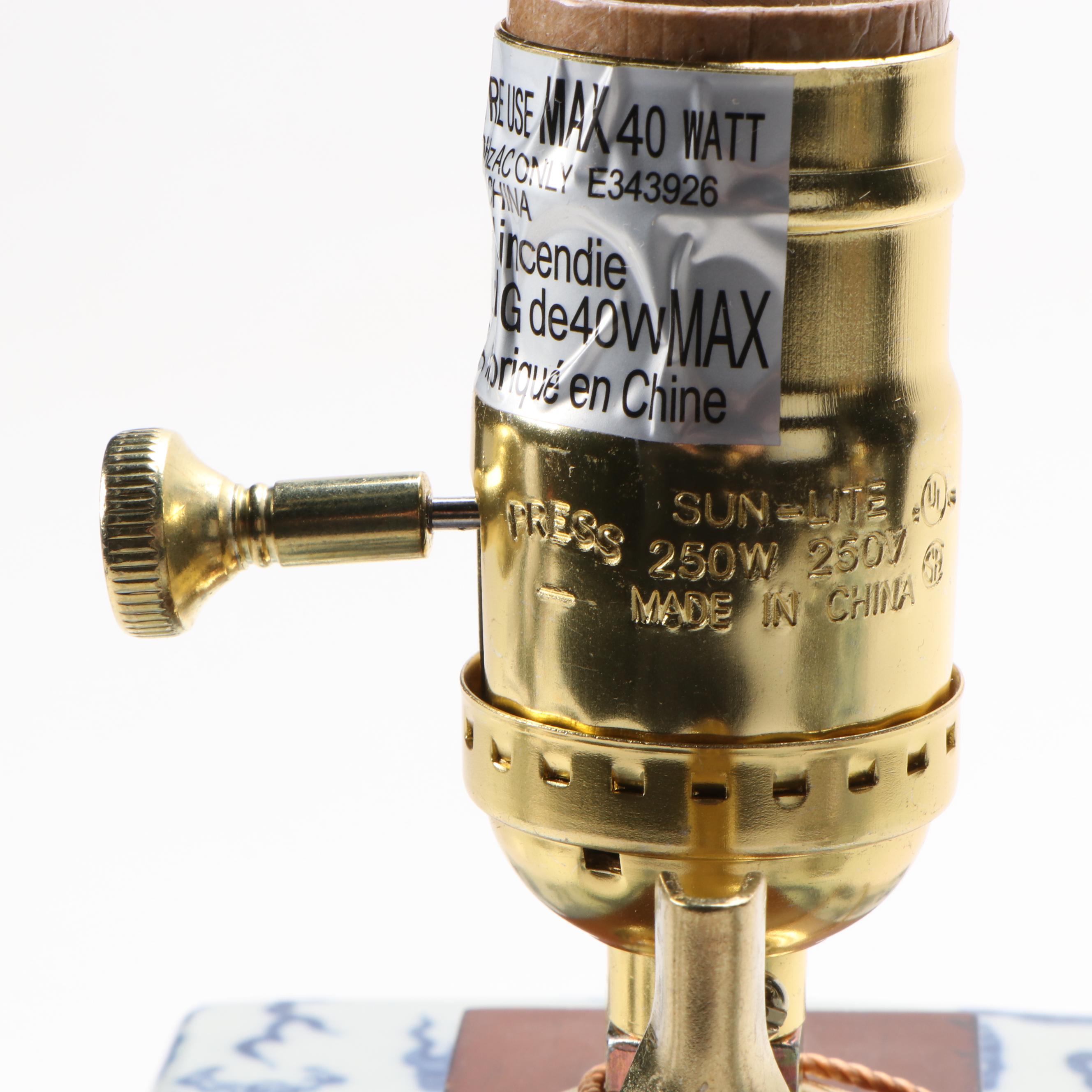 Pair of Ralph Lauren Blue and White Table Lamps with Dragon Design