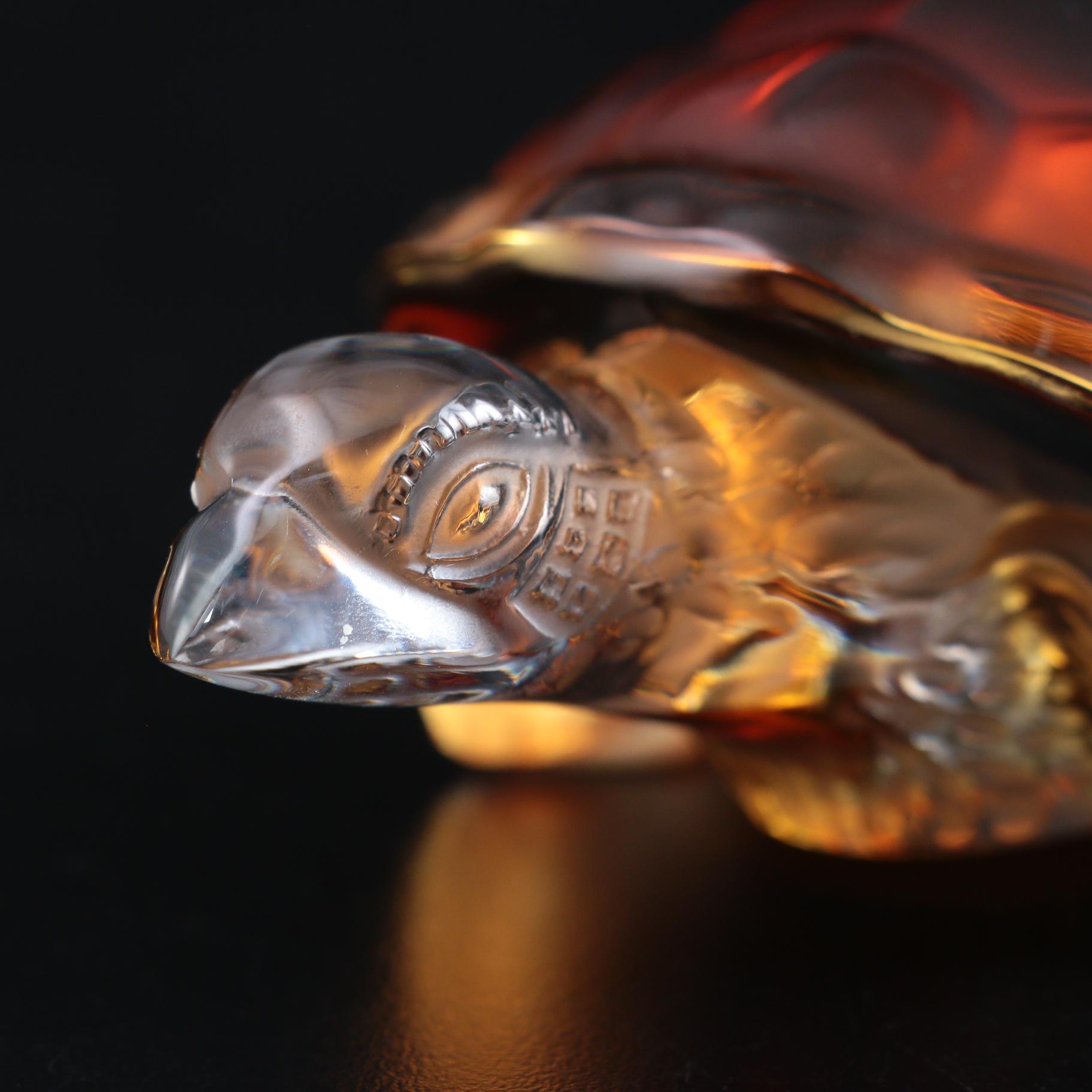 Lalique "Tortue Caroline" Amber Crystal Sea Turtle Figurine