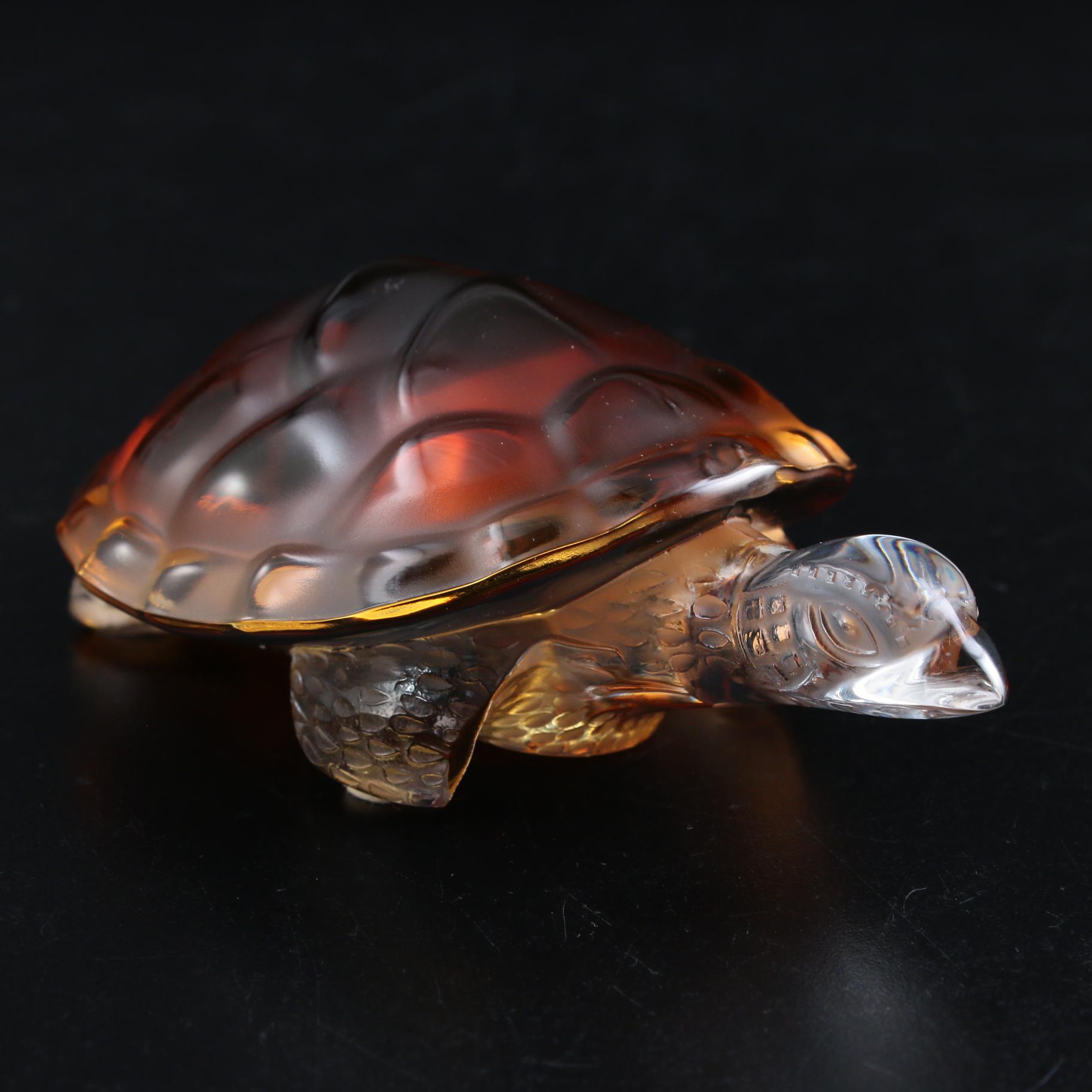 Lalique "Tortue Caroline" Amber Crystal Sea Turtle Figurine