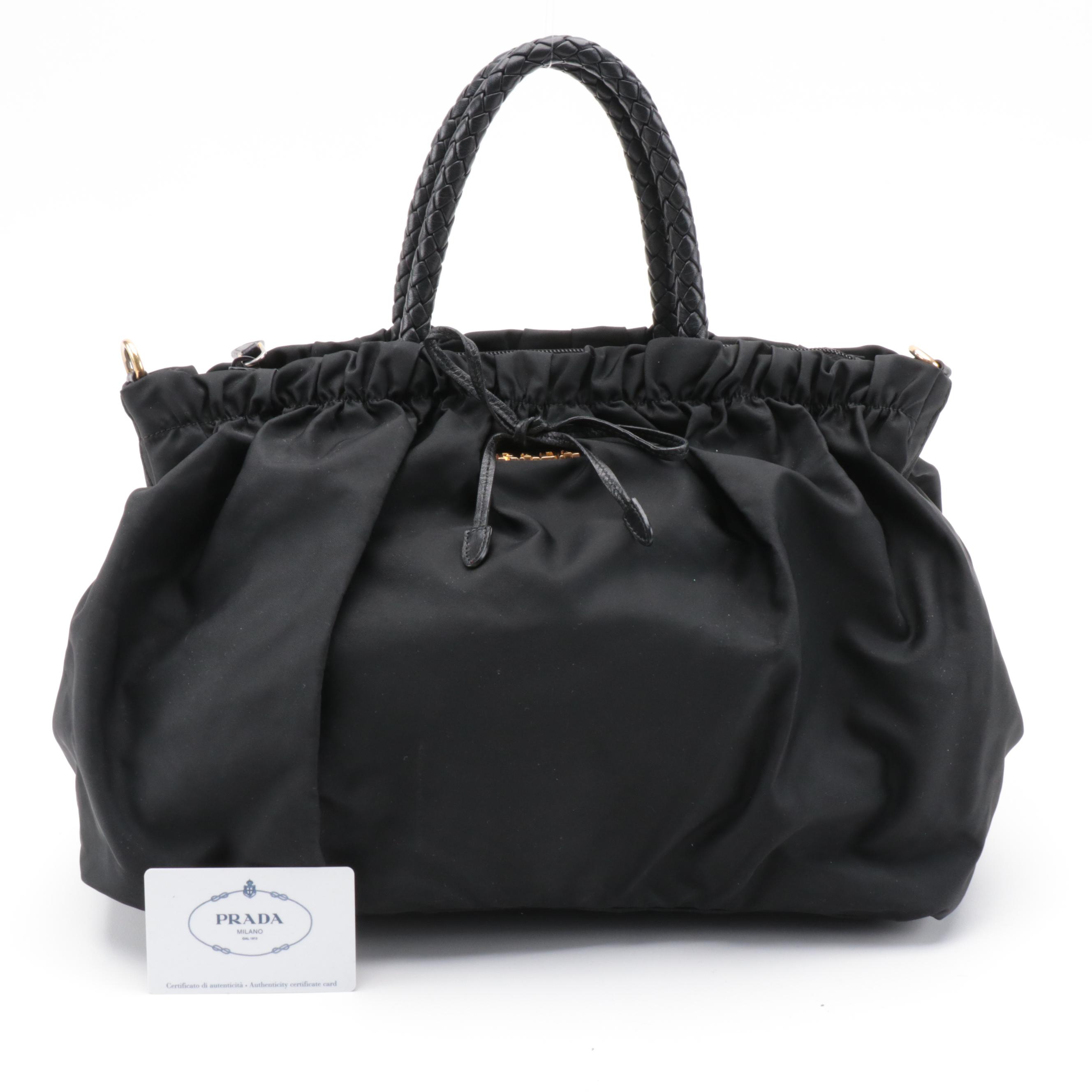 Prada Bauletto Bow Two-Way Bag BN1845 in Tessuto Nylon with Leather Trim