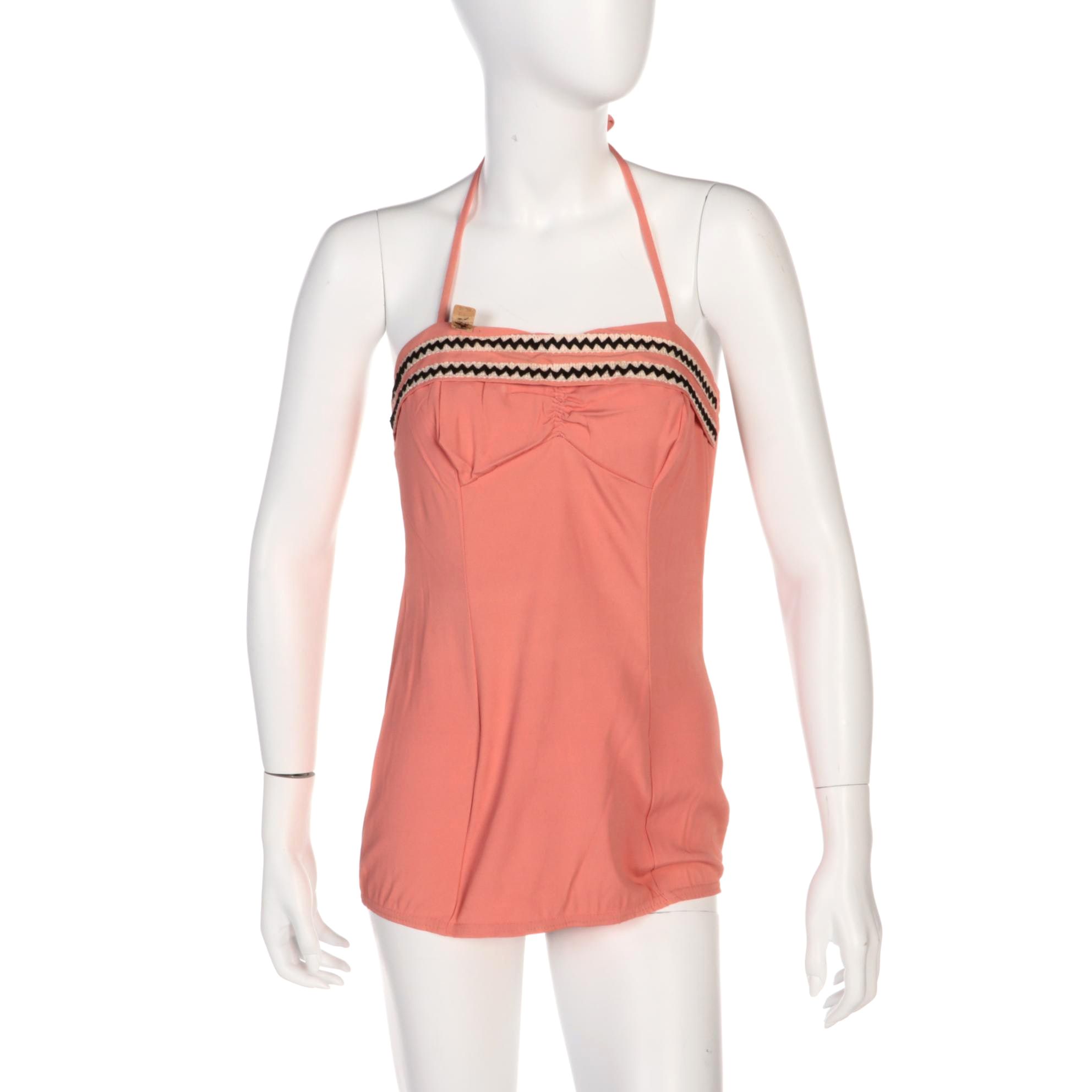 Skyline Swimwear Pink Maillot with Rickrack Style Trim