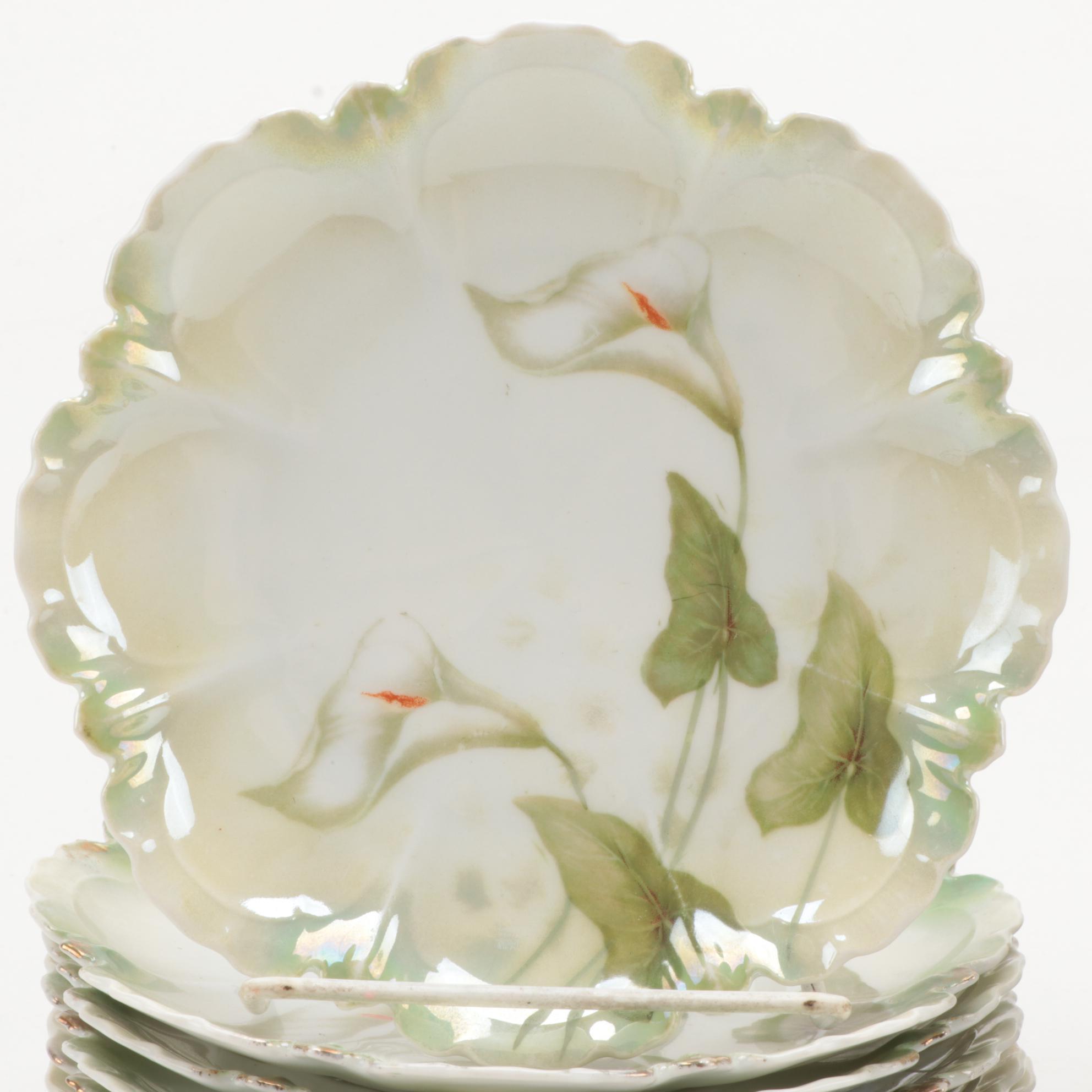 Reinhold Schlegelmilch Calla Lily Decorated Porcelain Dessert Bowls and Plates