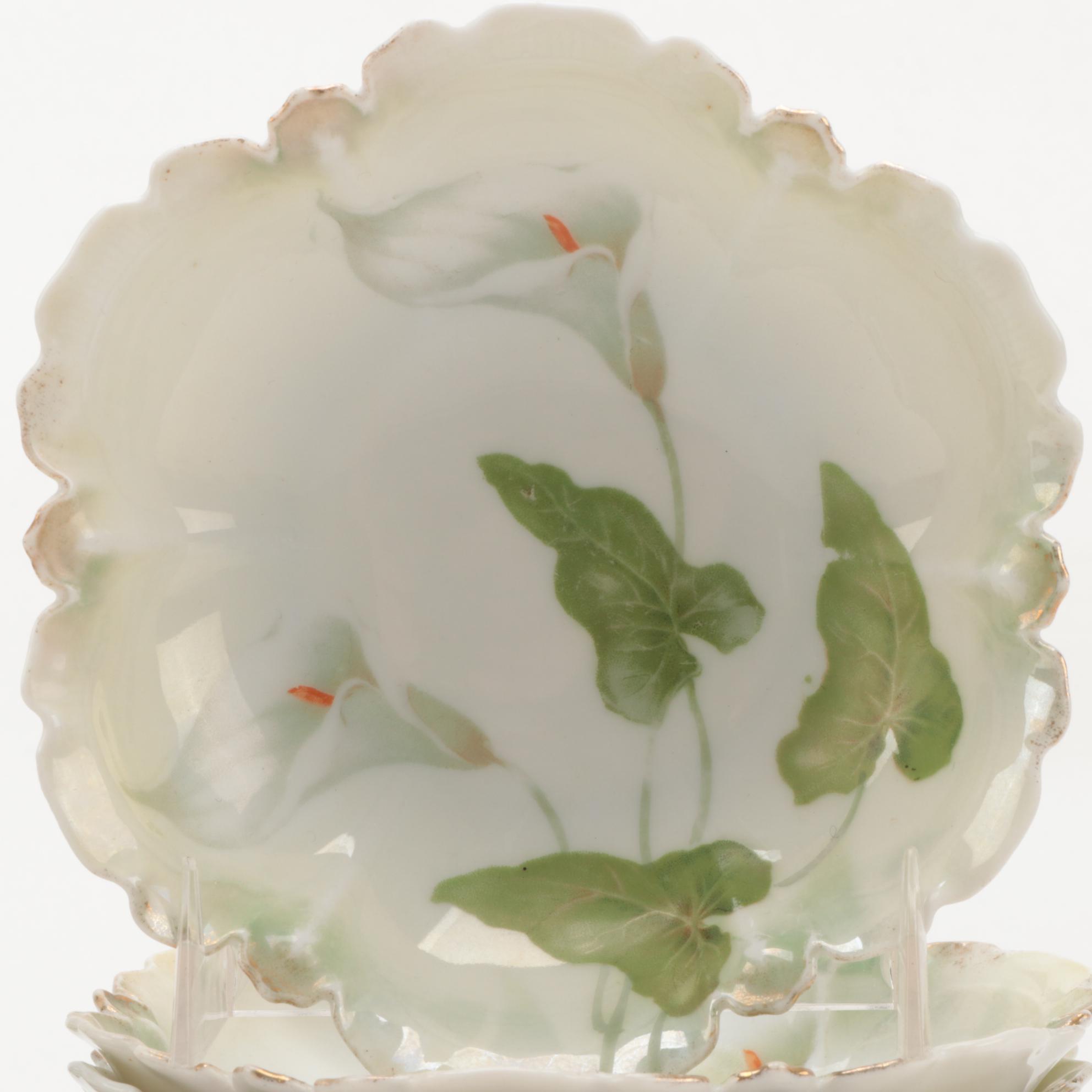 Reinhold Schlegelmilch Calla Lily Decorated Porcelain Dessert Bowls and Plates
