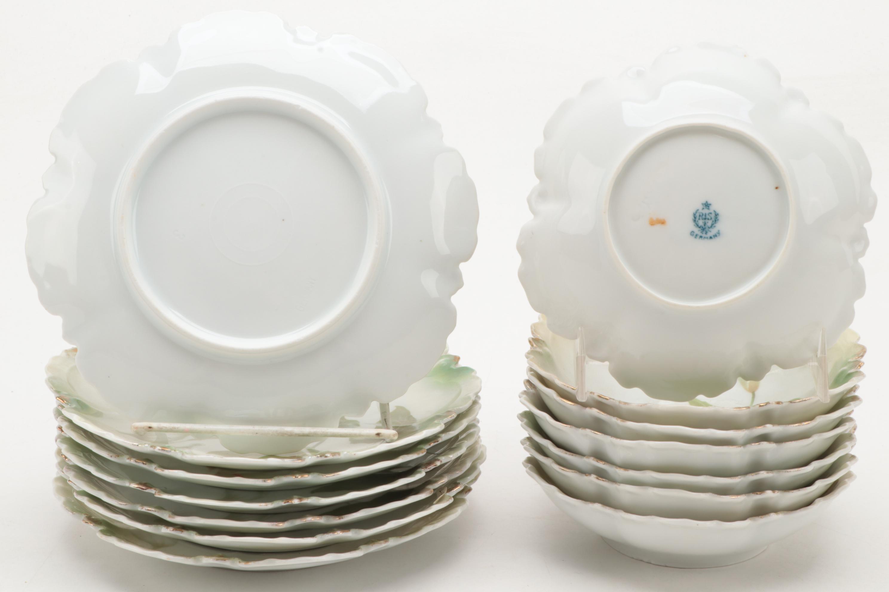 Reinhold Schlegelmilch Calla Lily Decorated Porcelain Dessert Bowls and Plates