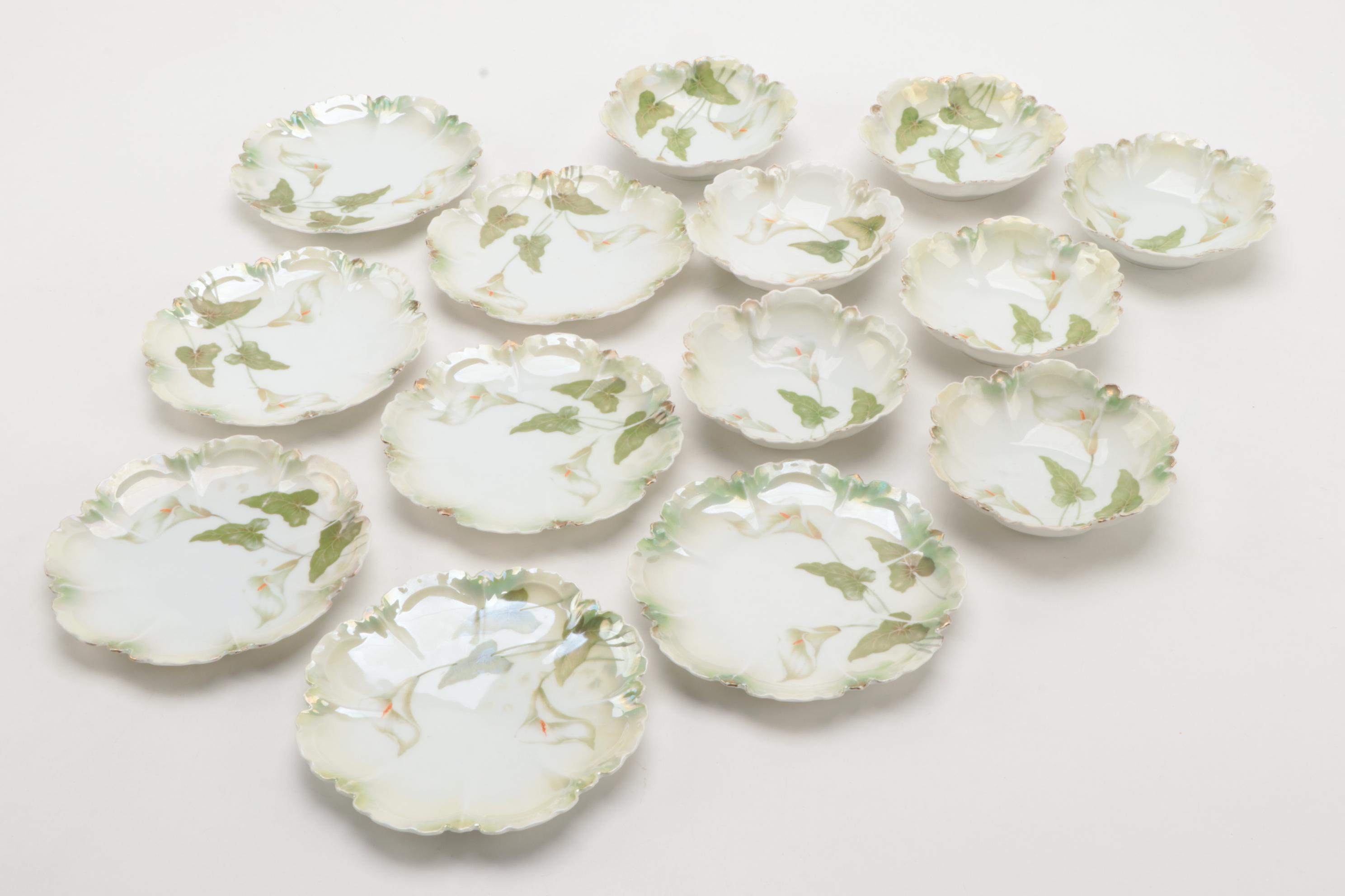 Reinhold Schlegelmilch Calla Lily Decorated Porcelain Dessert Bowls and Plates